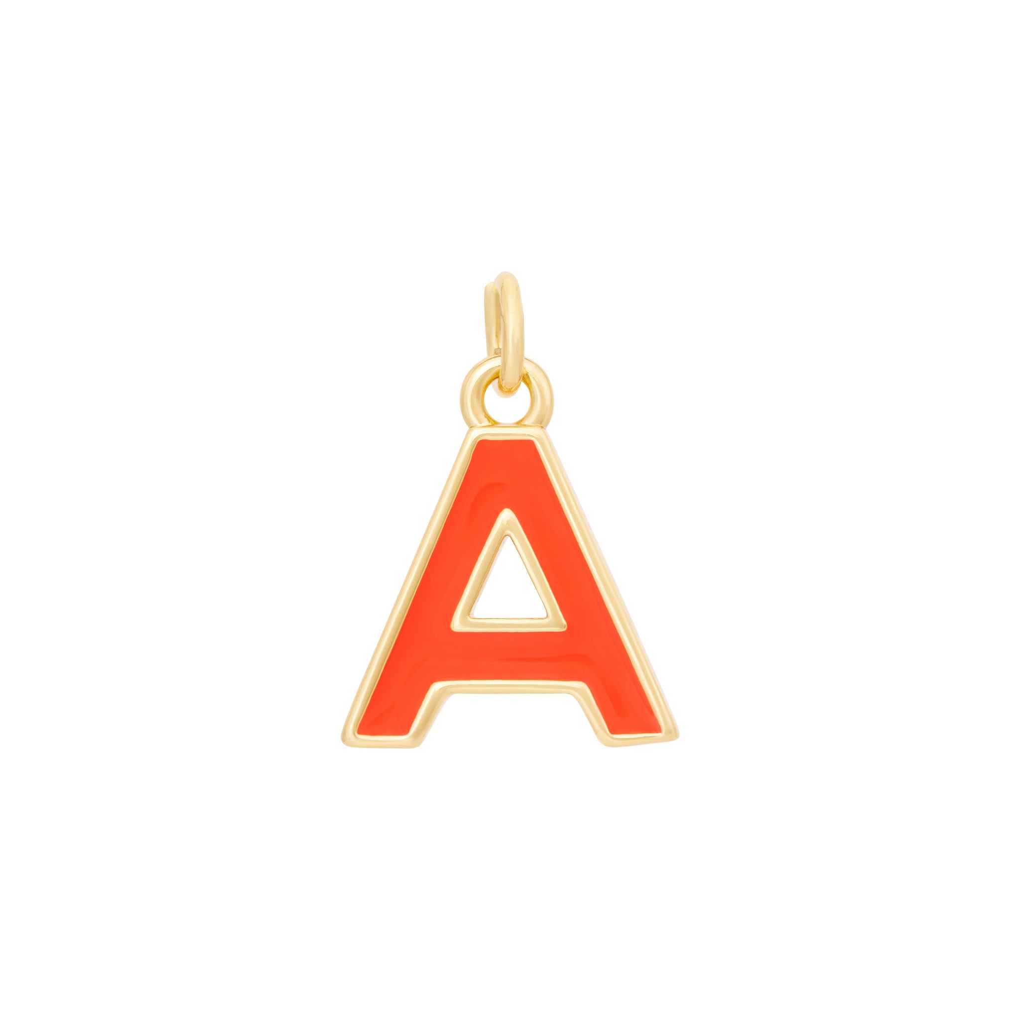 Orange Enamel Letter Charms A-Z - Gold