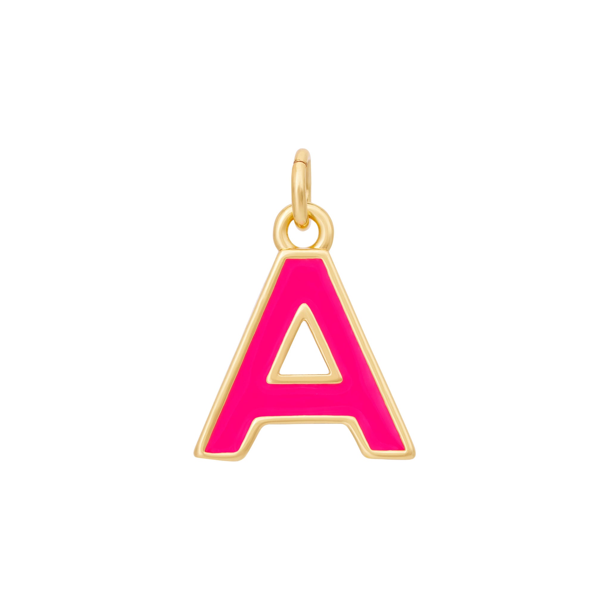 Pink Enamel Letter Charms A-Z - Gold