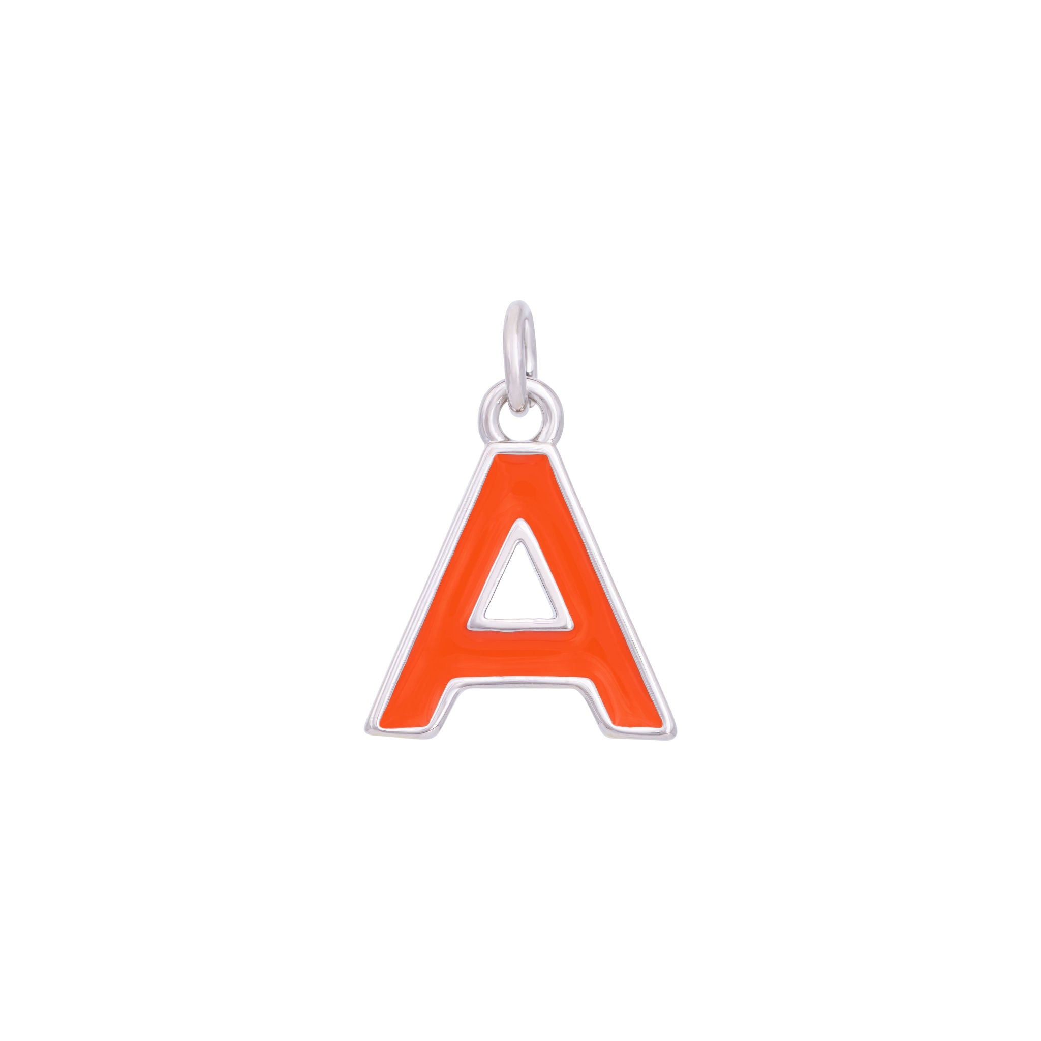 Orange Enamel Letter Charms A-Z - Silver