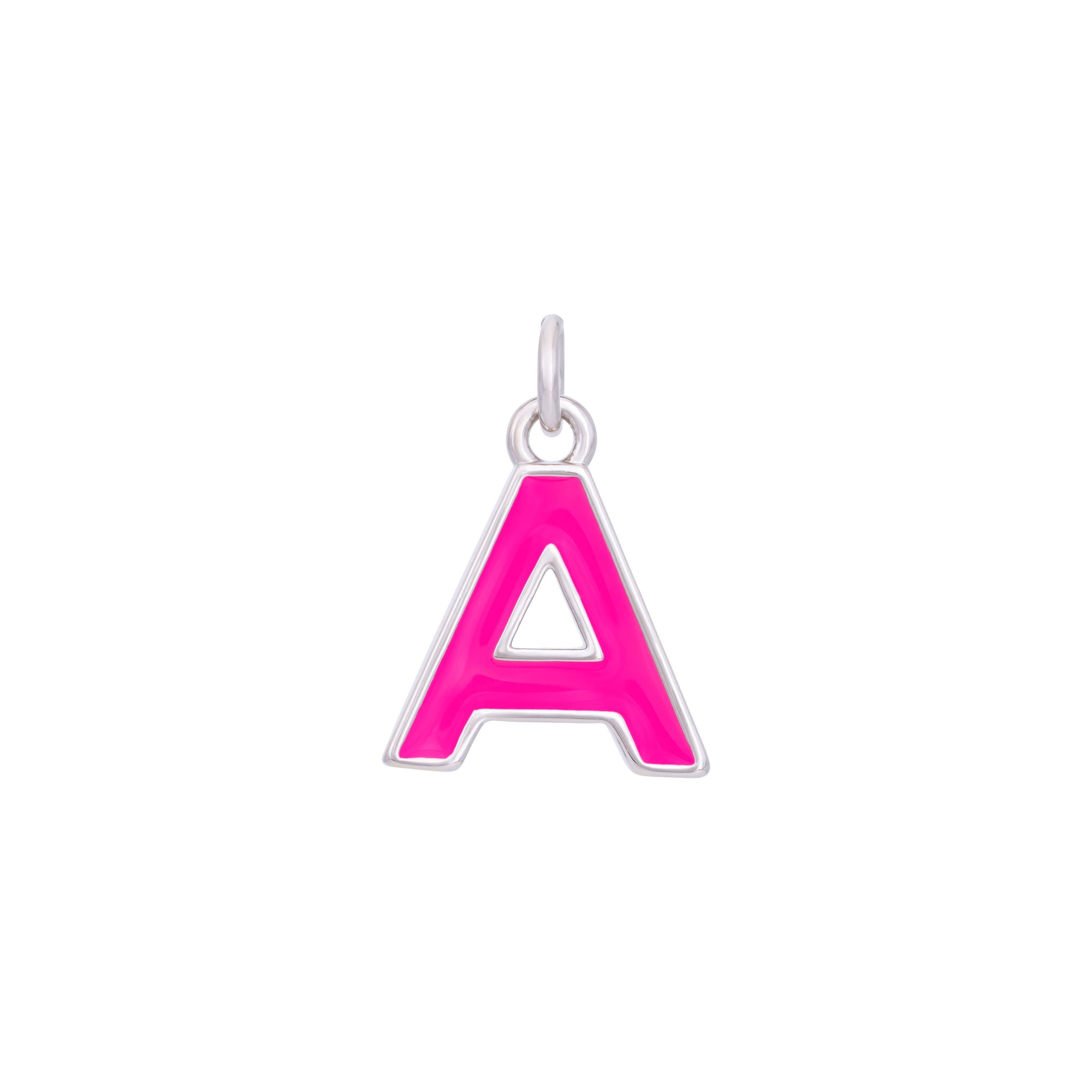 Pink Enamel Letter Charms A-Z - Silver