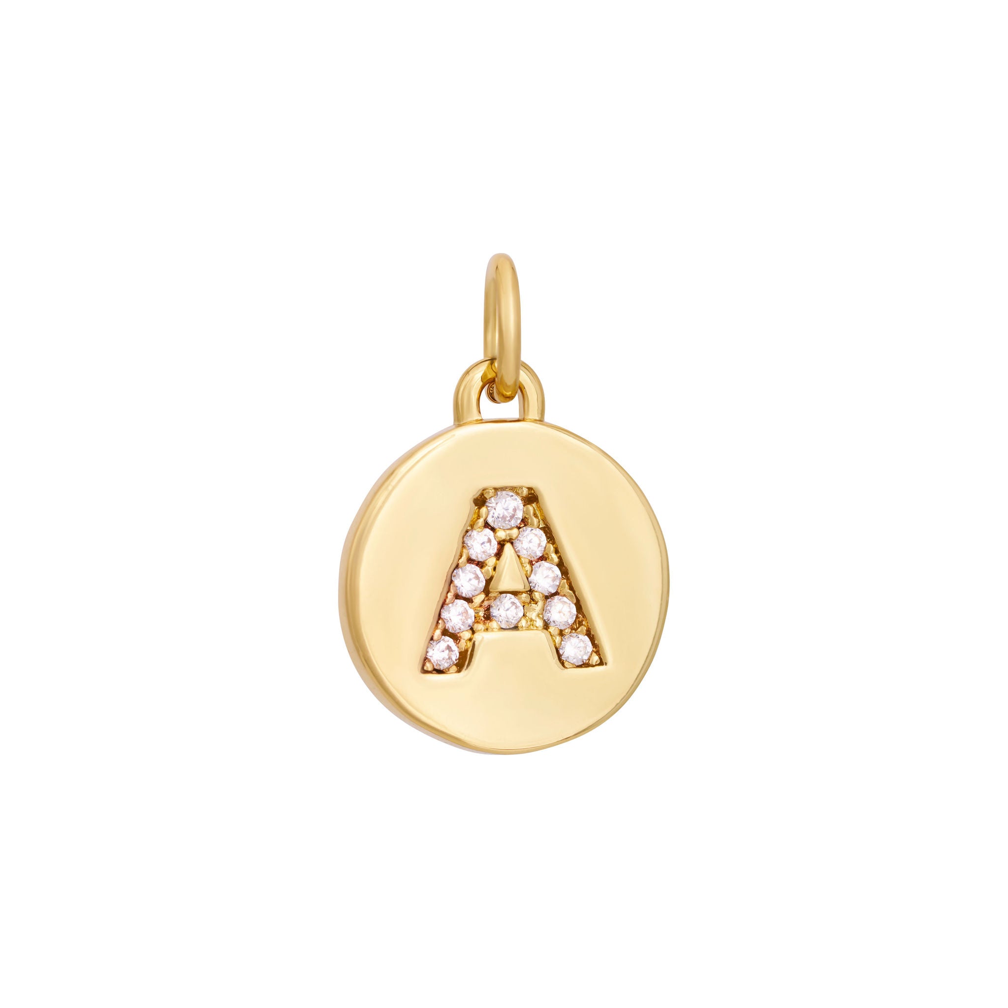 Zircon Letter Coin Charms A-Z - Gold