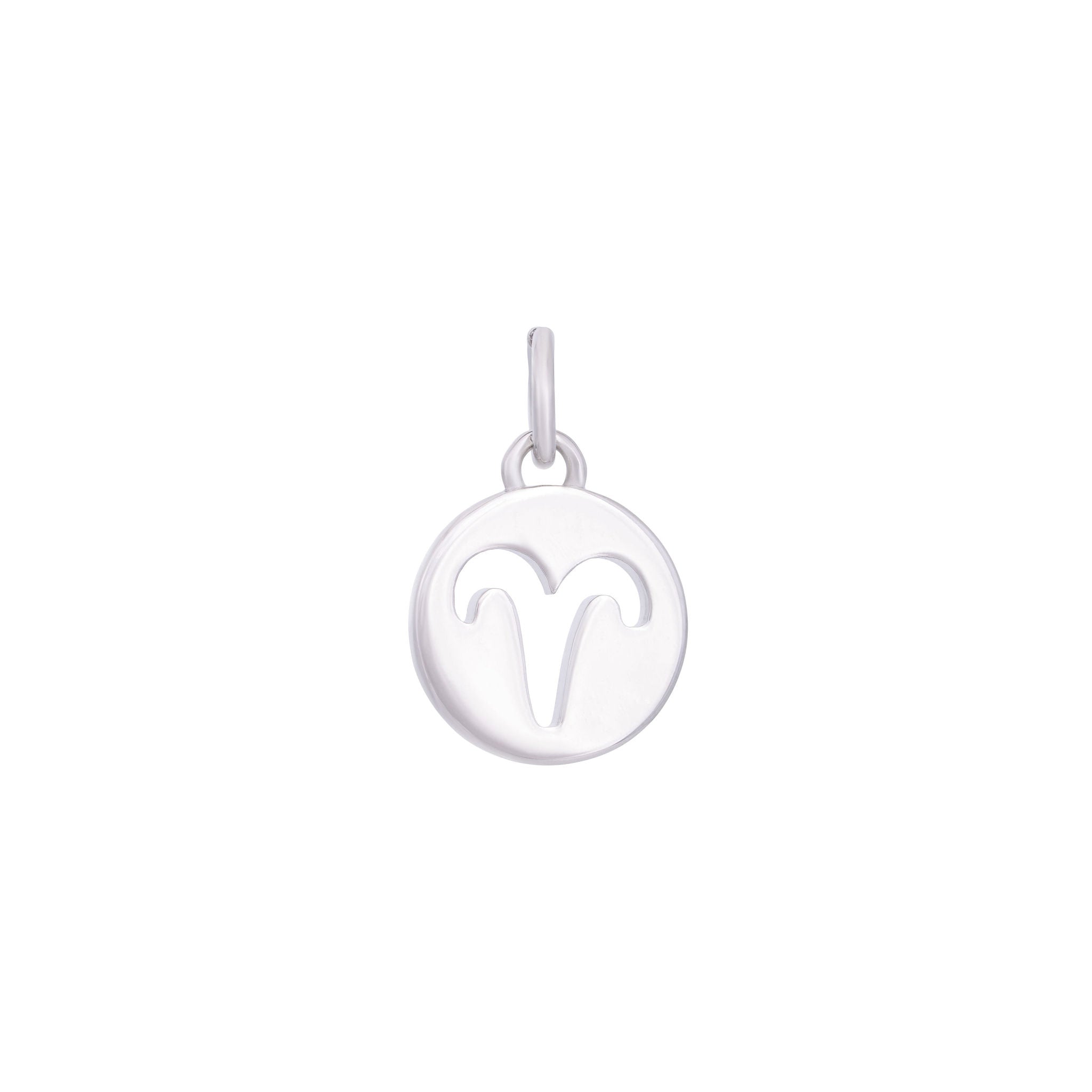 Introducing the Aries Charm - Silver from The Ends. This circular silver pendant, featuring the engraved Aries zodiac symbol, is part of our curated collection. With a small loop at the top, it's perfect for attaching to a necklace or bracelet and is ideal for those looking to kick-start their accessory game in style.