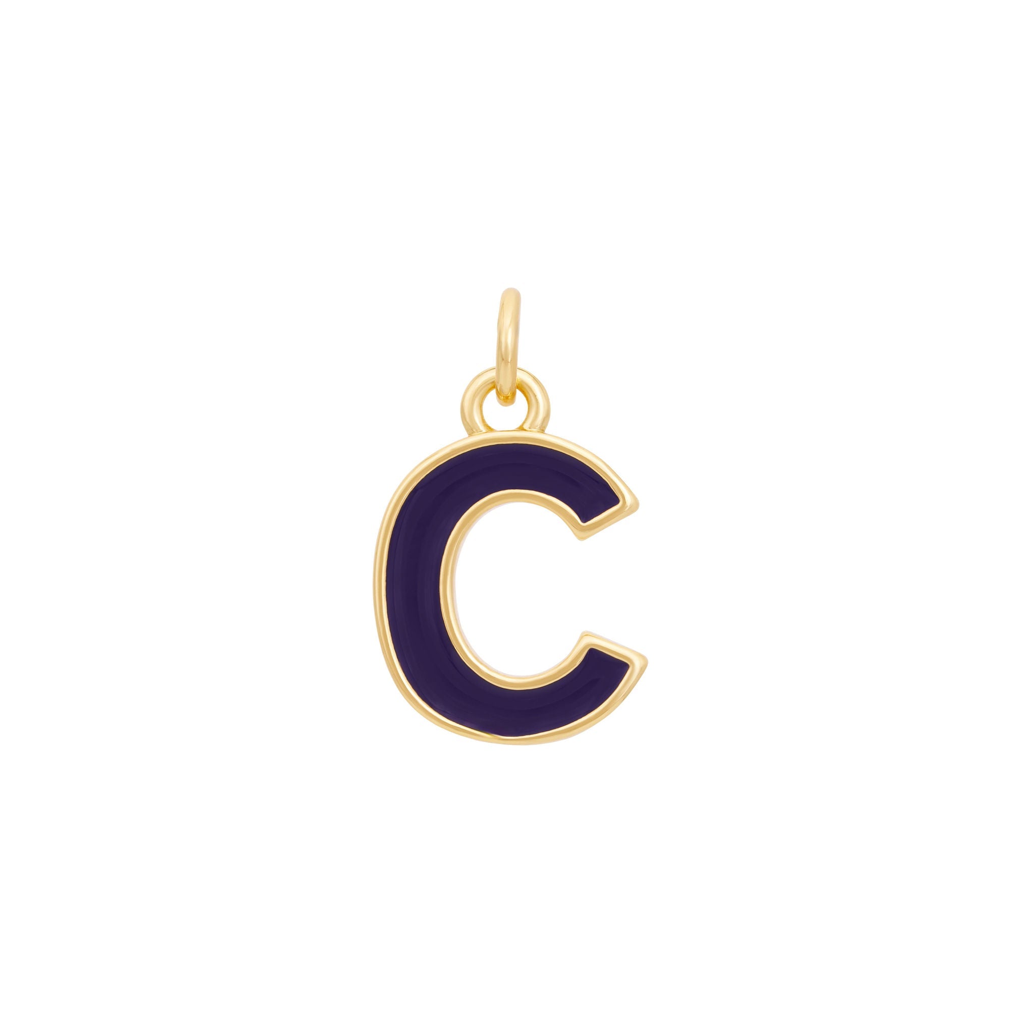 Dark Purple Enamel Letter Charms A-Z - Gold