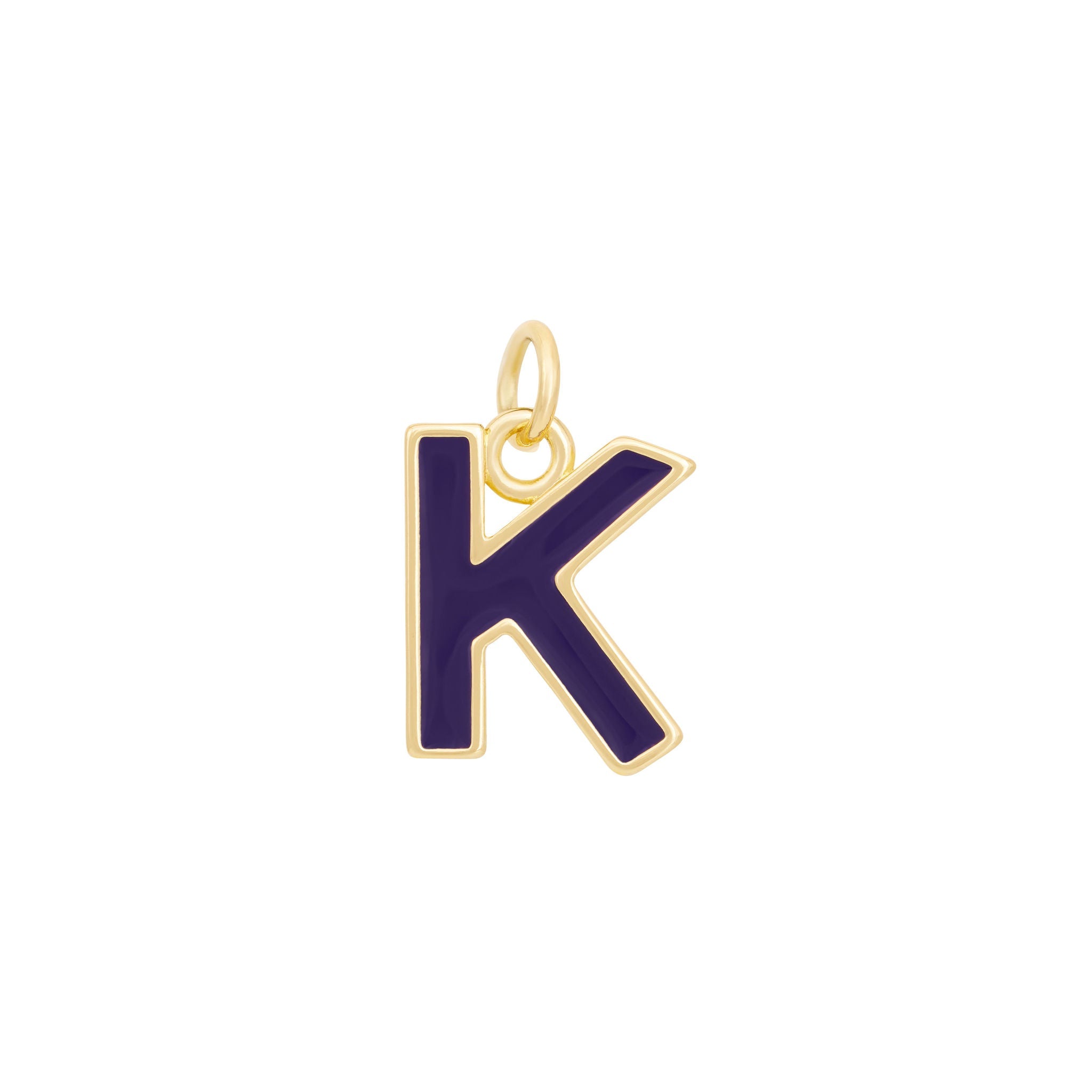 Dark Purple Enamel Letter Charms A-Z - Gold