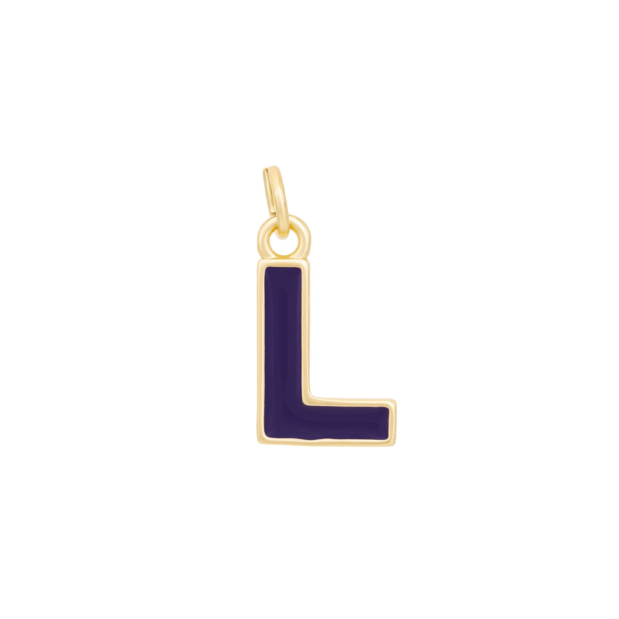 Dark Purple Enamel Letter Charms A-Z - Gold