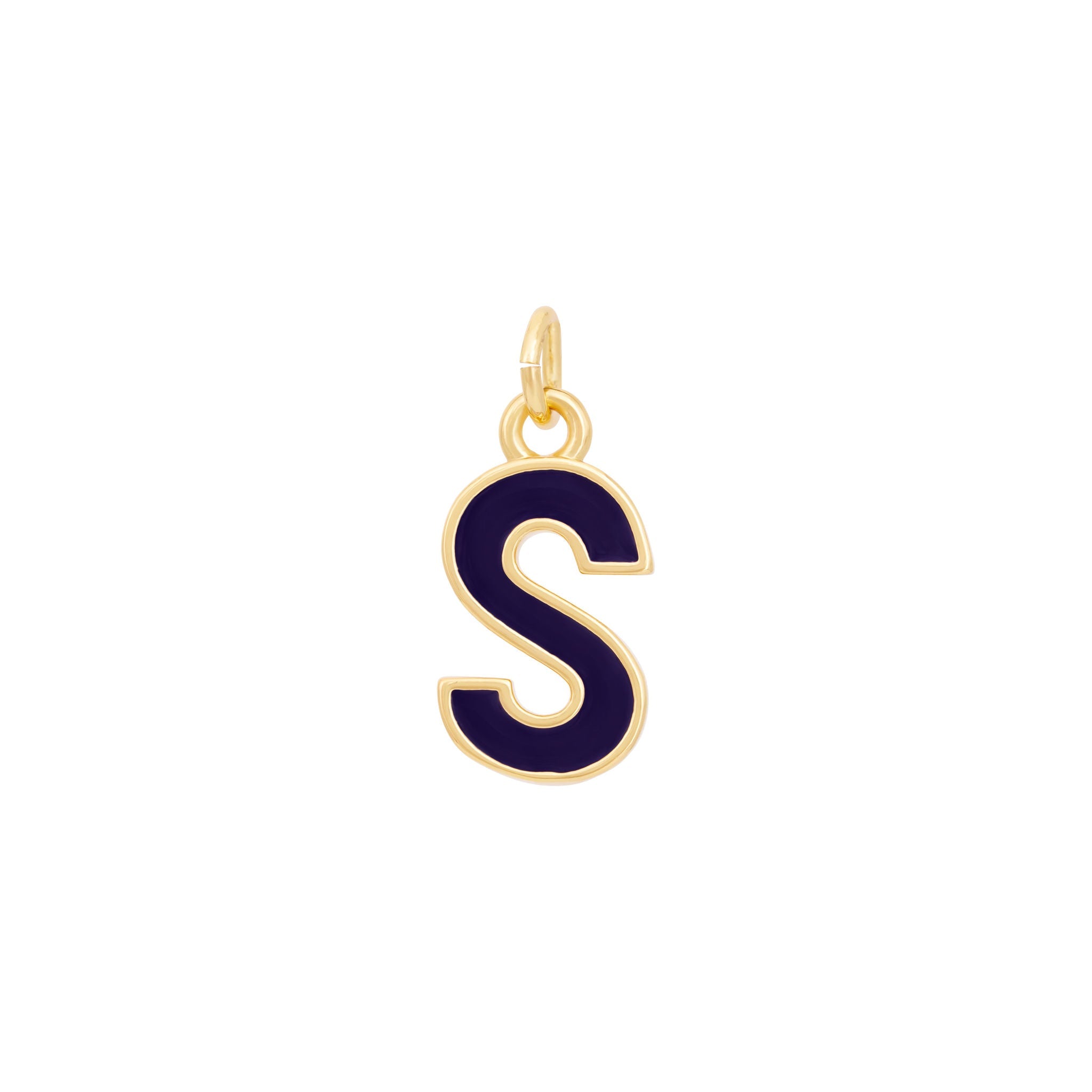 Dark Purple Enamel Letter Charms A-Z - Gold