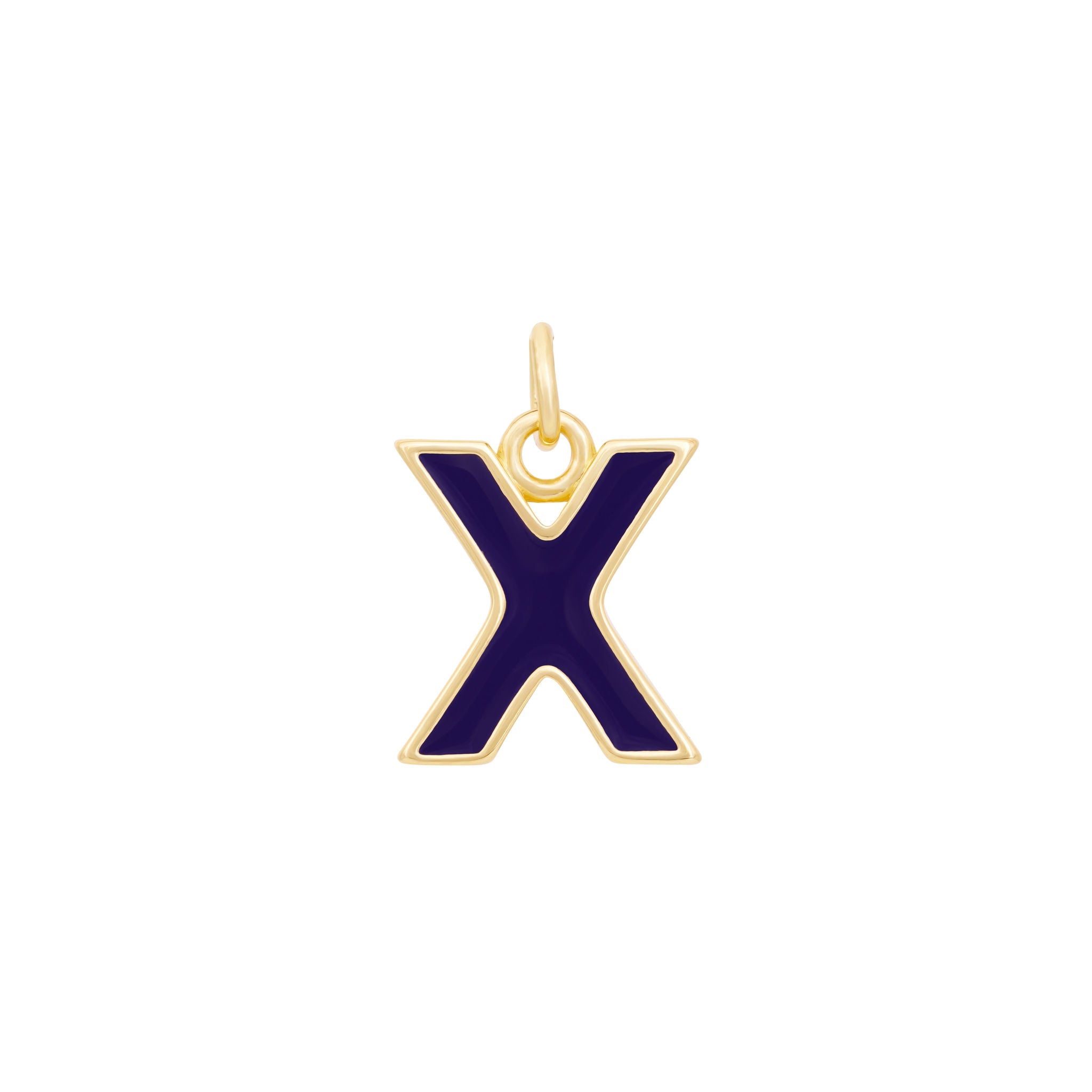 Dark Purple Enamel Letter Charms A-Z - Gold