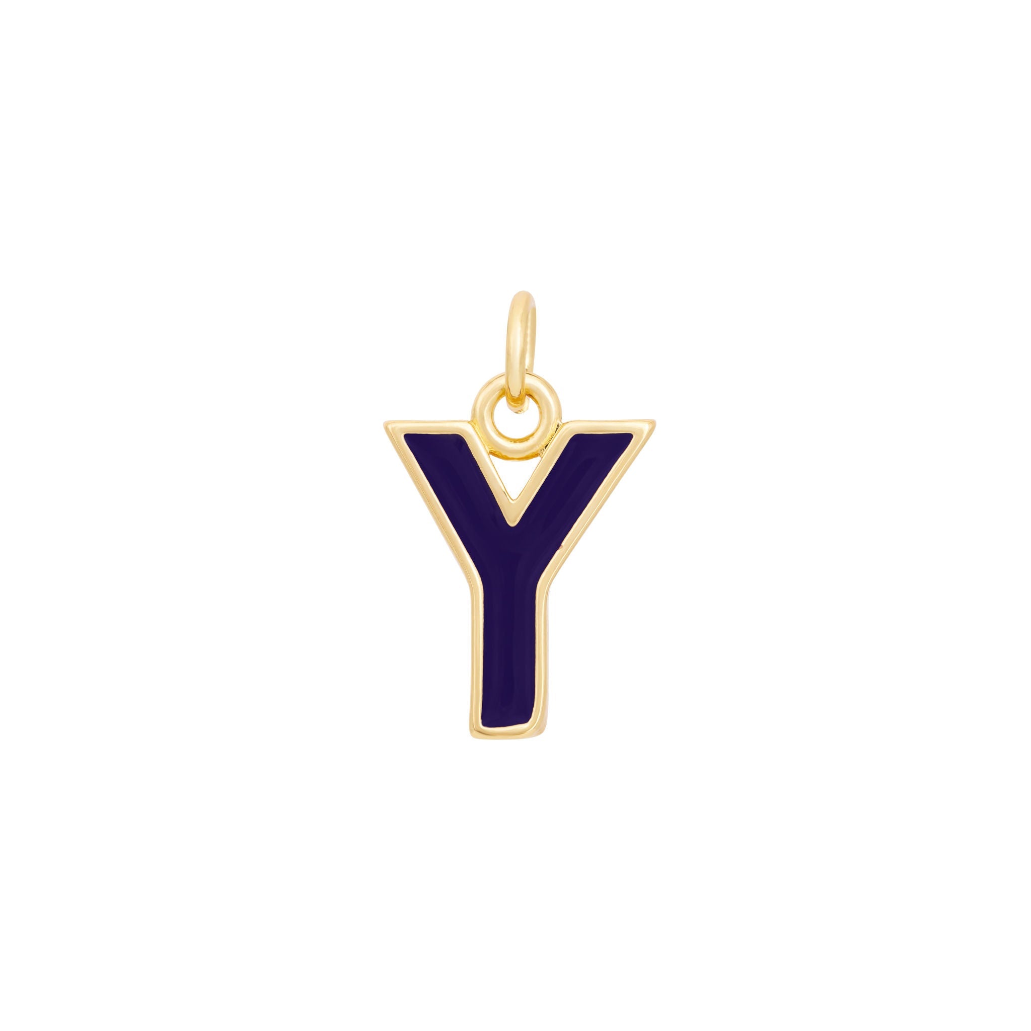 Dark Purple Enamel Letter Charms A-Z - Gold