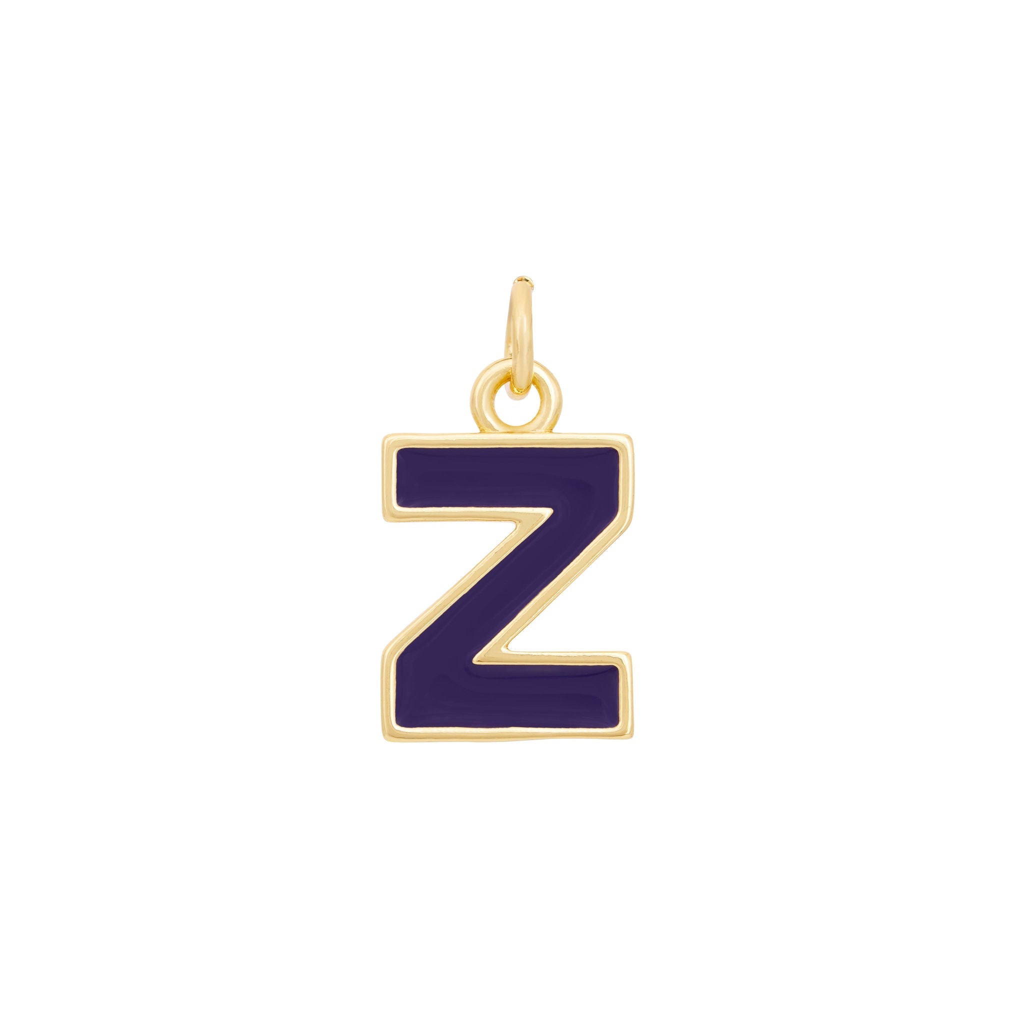 Dark Purple Enamel Letter Charms A-Z - Gold