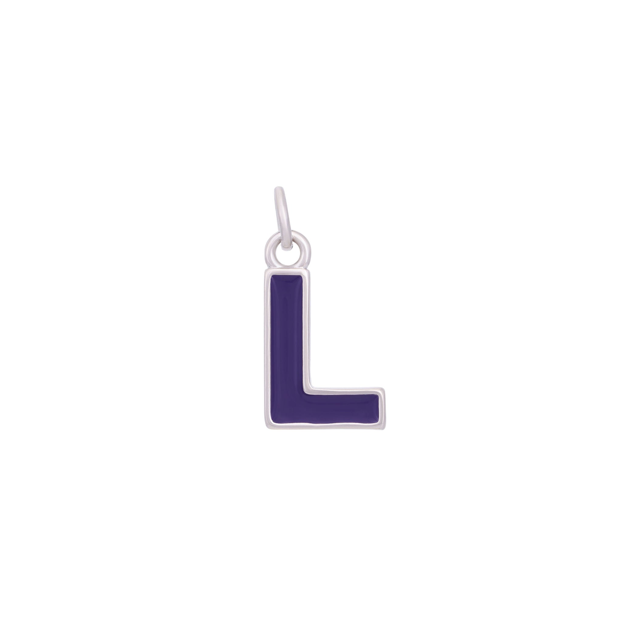 Dark Purple Enamel Letter Charms A-Z - Silver