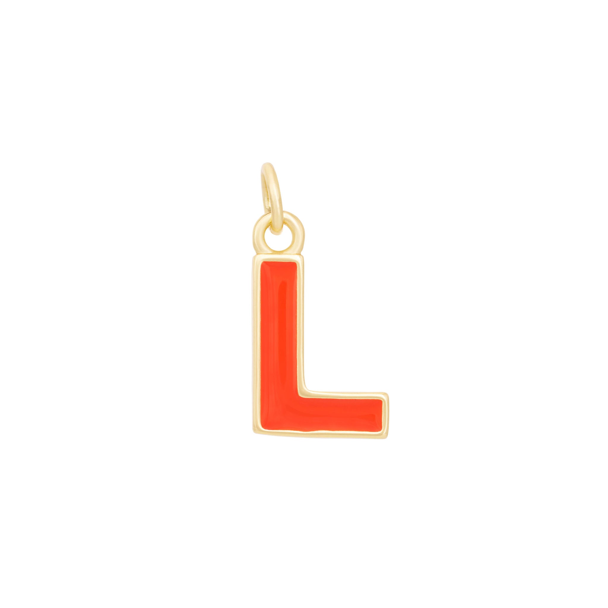 Orange Enamel Letter Charms A-Z - Gold