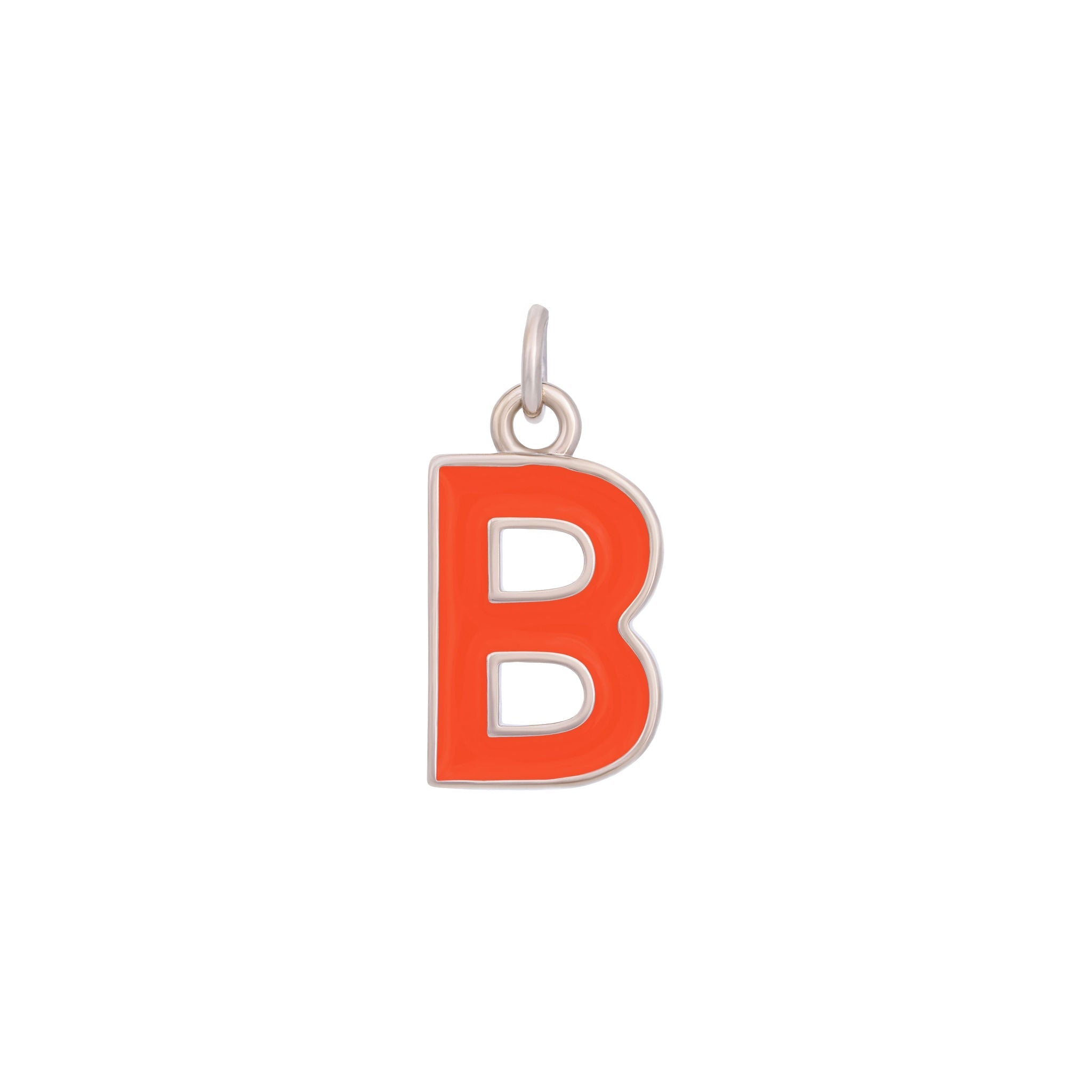 Orange Enamel Letter Charms A-Z - Silver