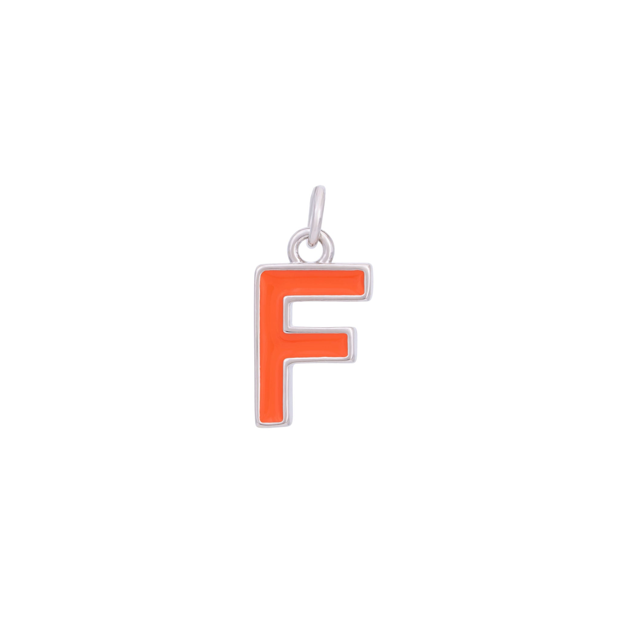 Orange Enamel Letter Charms A-Z - Silver