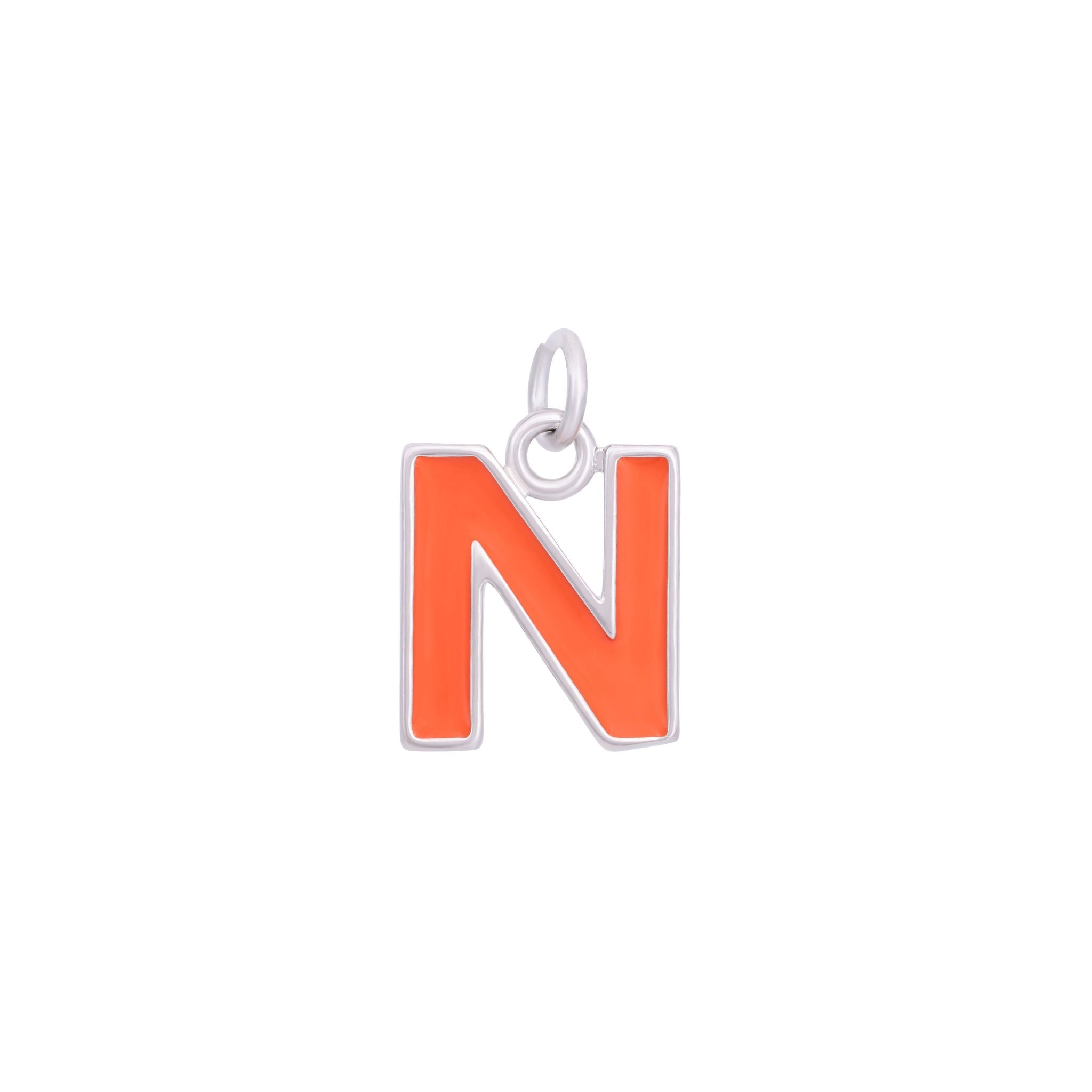 Orange Enamel Letter Charms A-Z - Silver