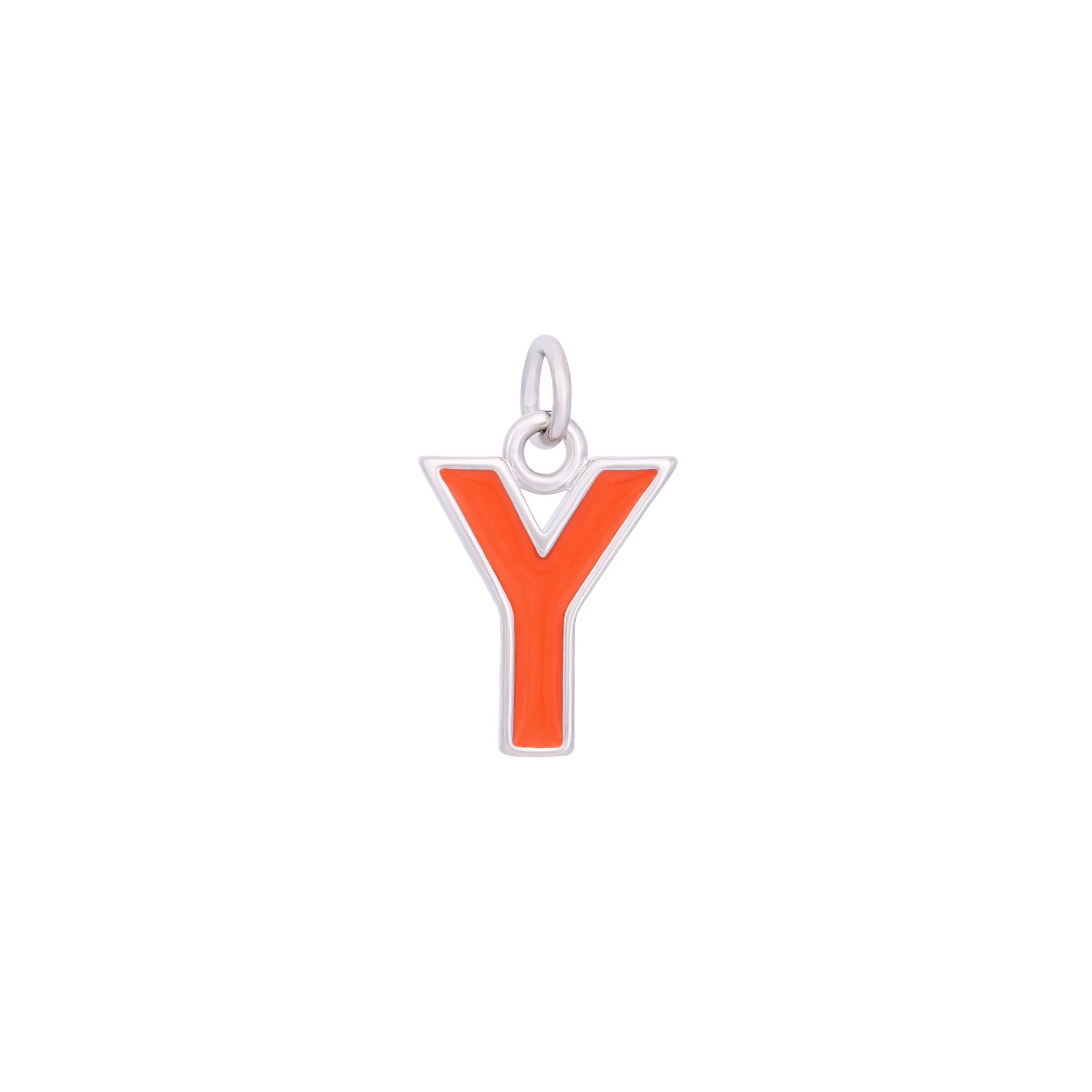 Orange Enamel Letter Charms A-Z - Silver