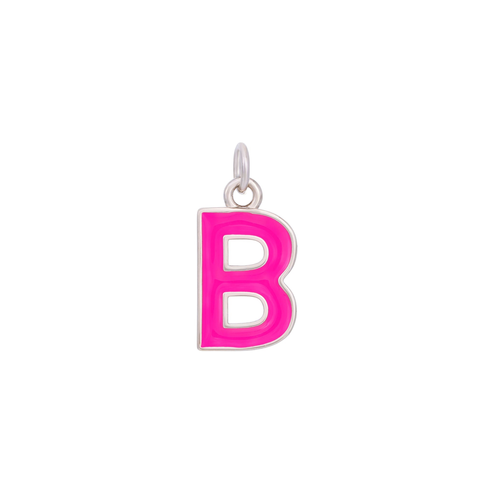 Pink Enamel Letter Charms A-Z - Silver