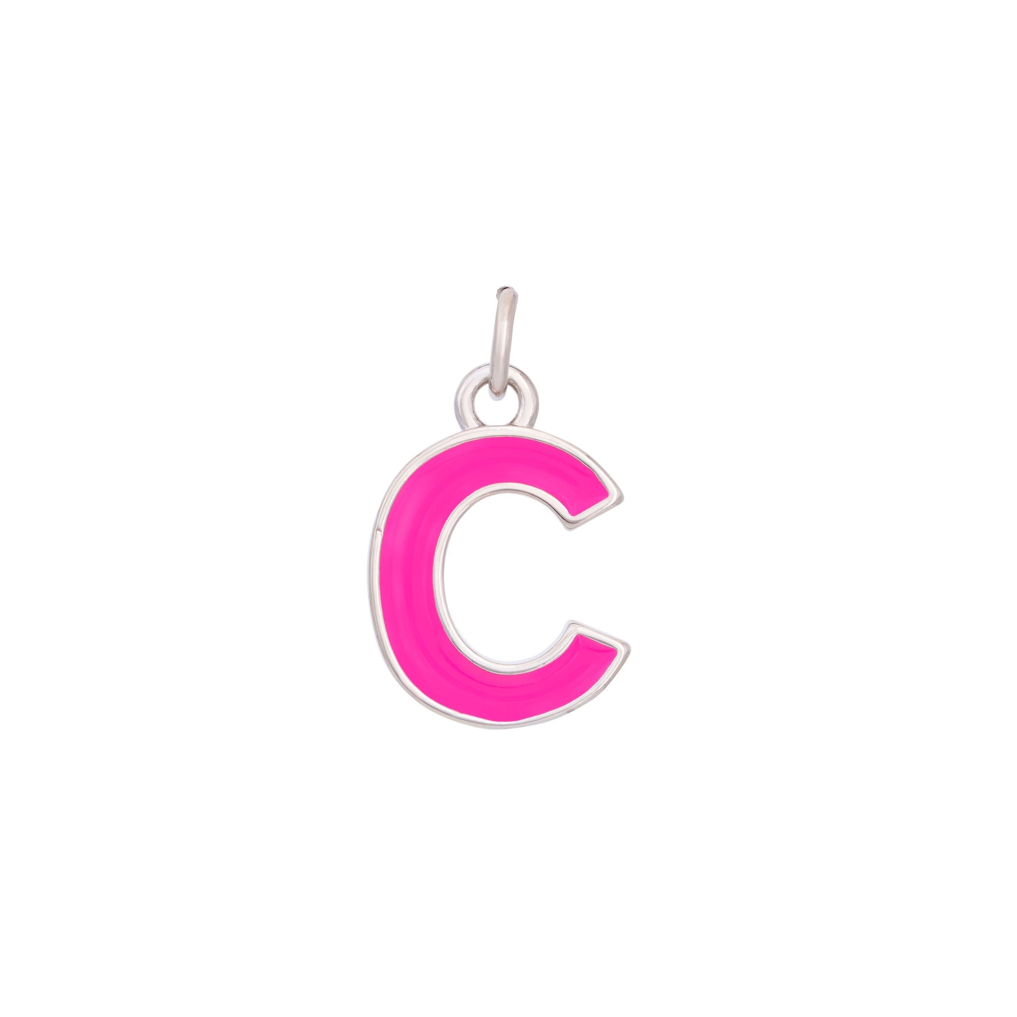 Pink Enamel Letter Charms A-Z - Silver