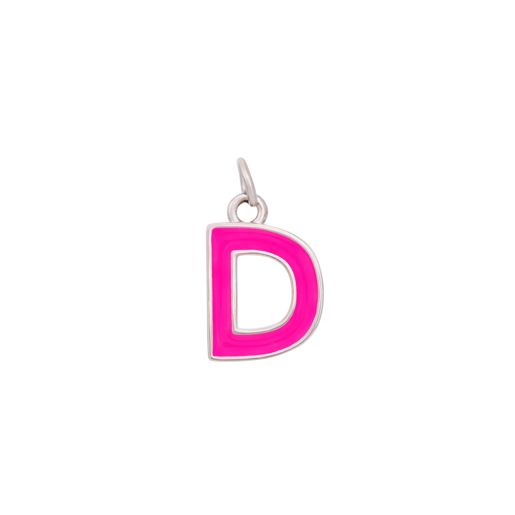 Pink Enamel Letter Charms A-Z - Silver