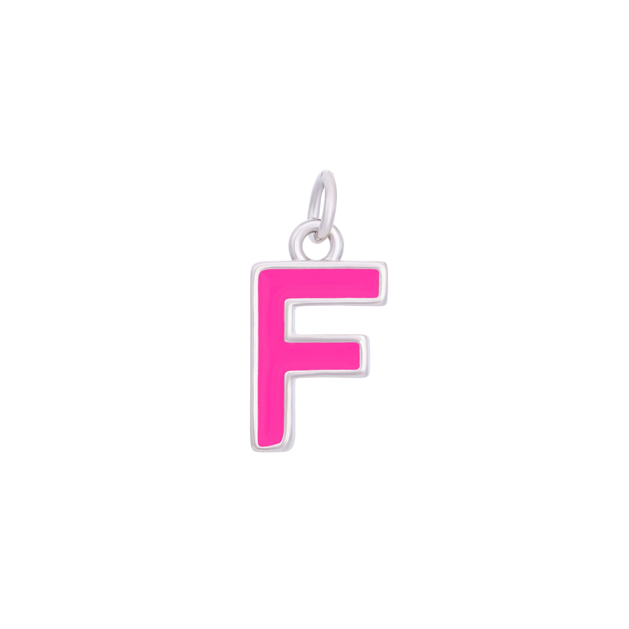 Pink Enamel Letter Charms A-Z - Silver