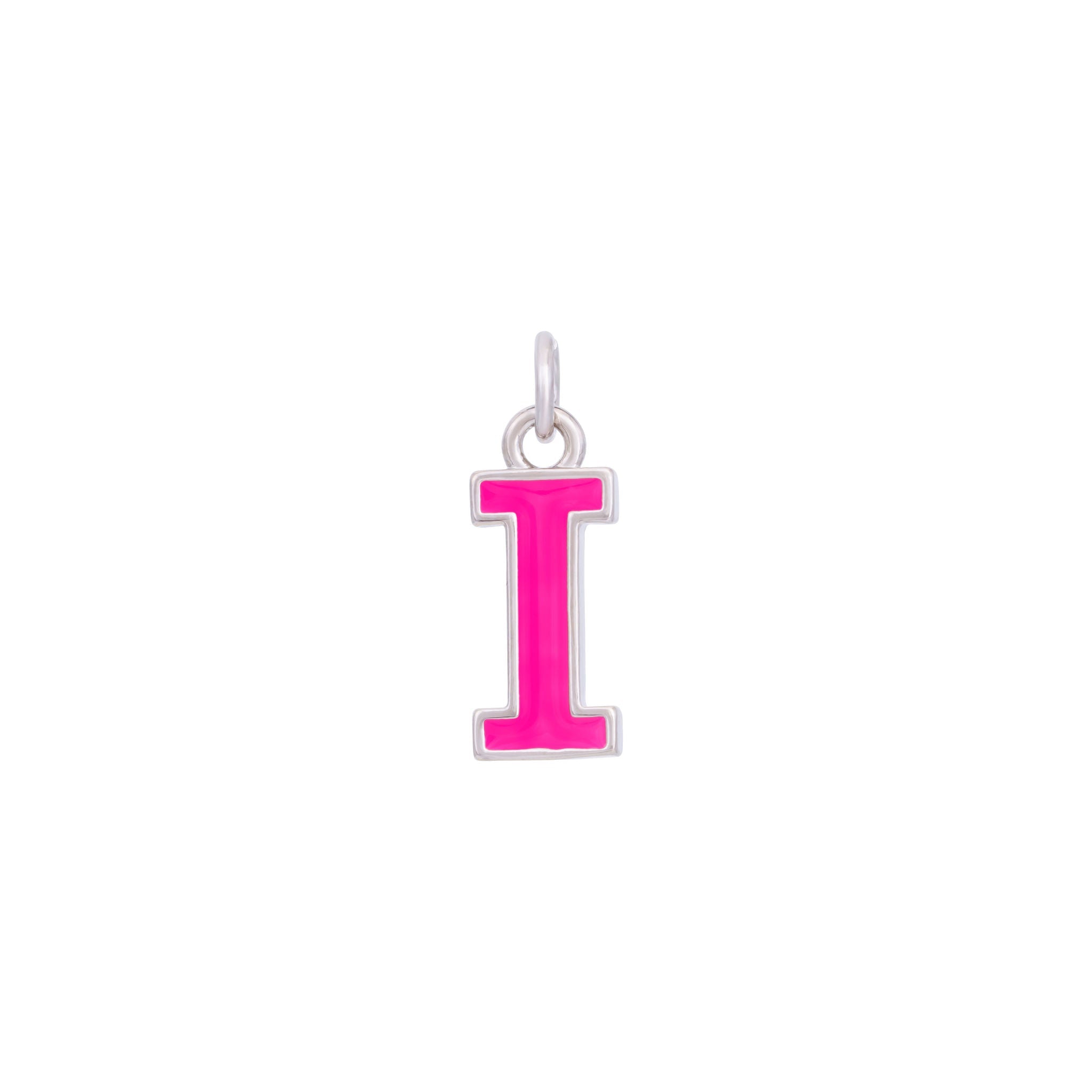 Pink Enamel Letter Charms A-Z - Silver