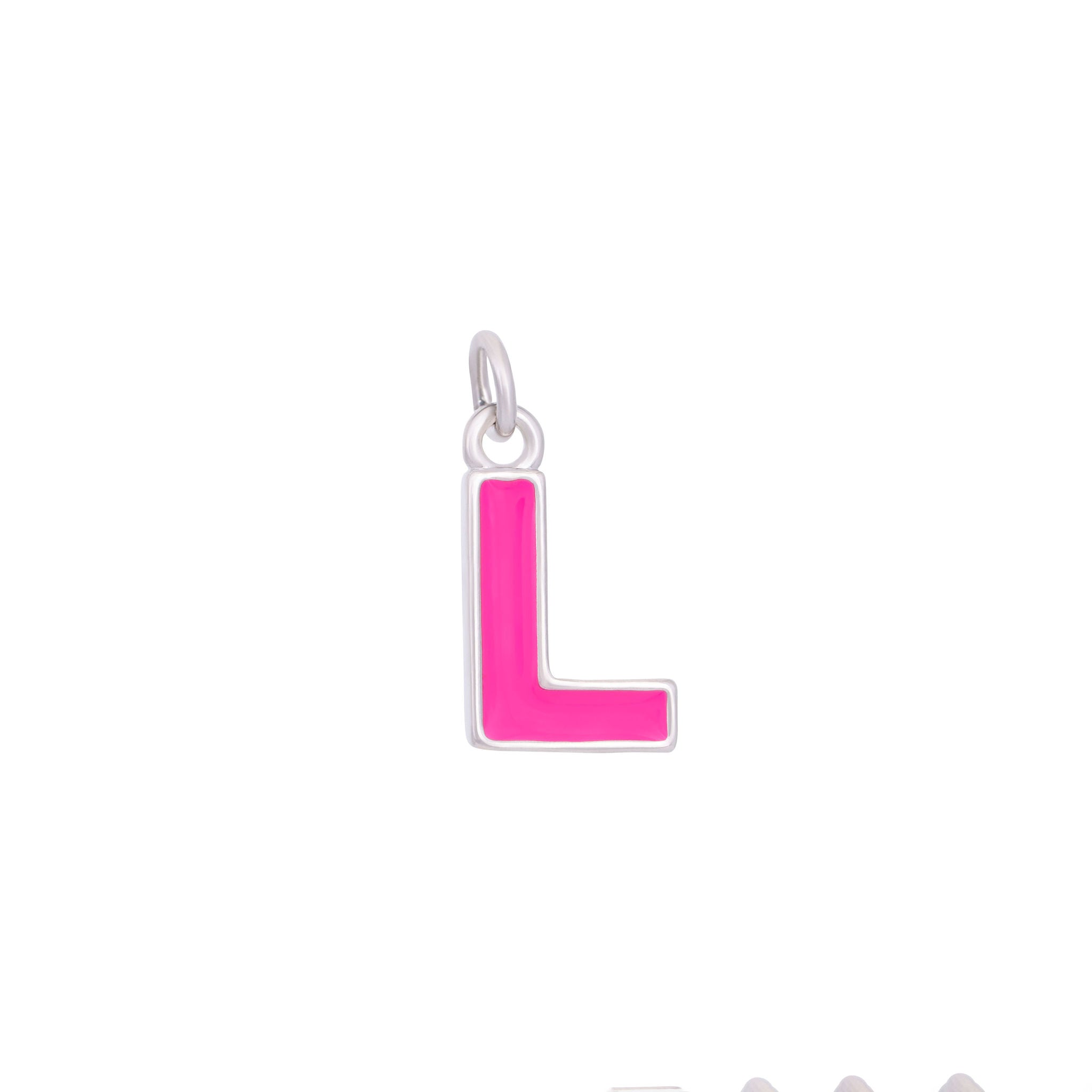 Pink Enamel Letter Charms A-Z - Silver