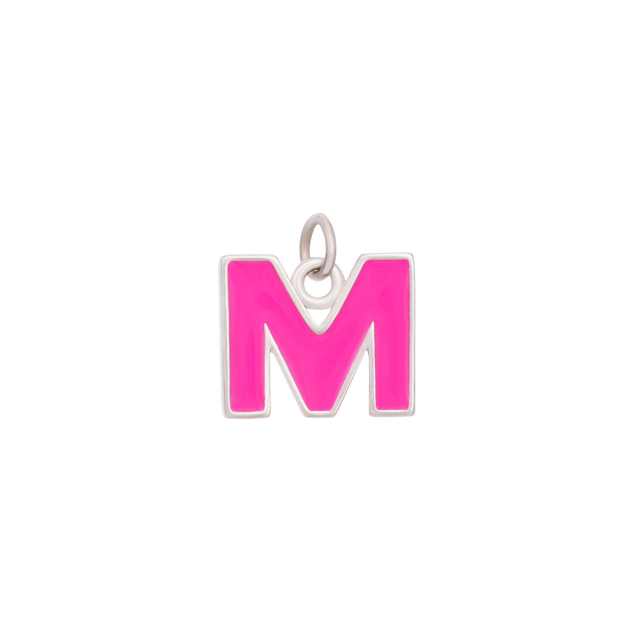 Pink Enamel Letter Charms A-Z - Silver