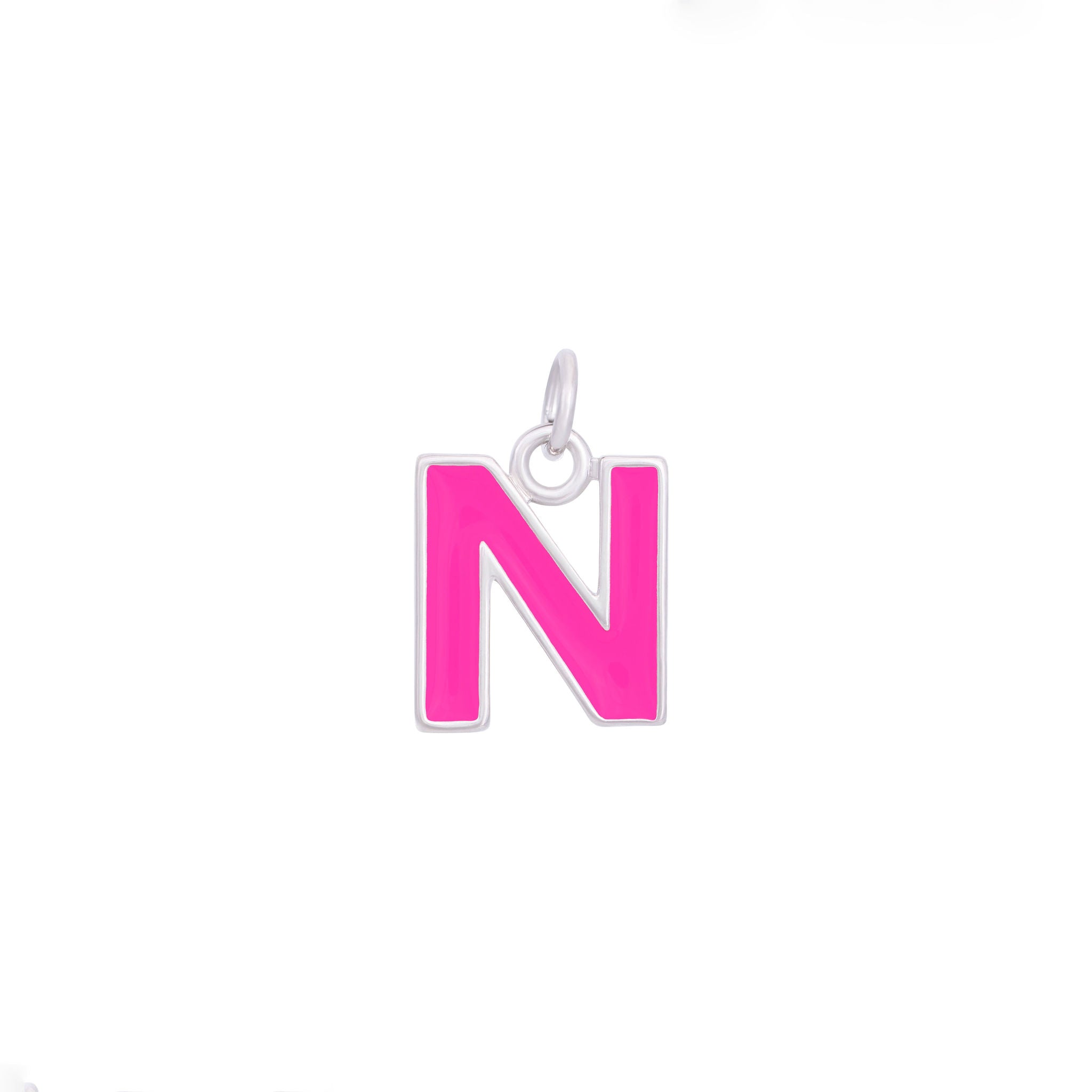 Pink Enamel Letter Charms A-Z - Silver