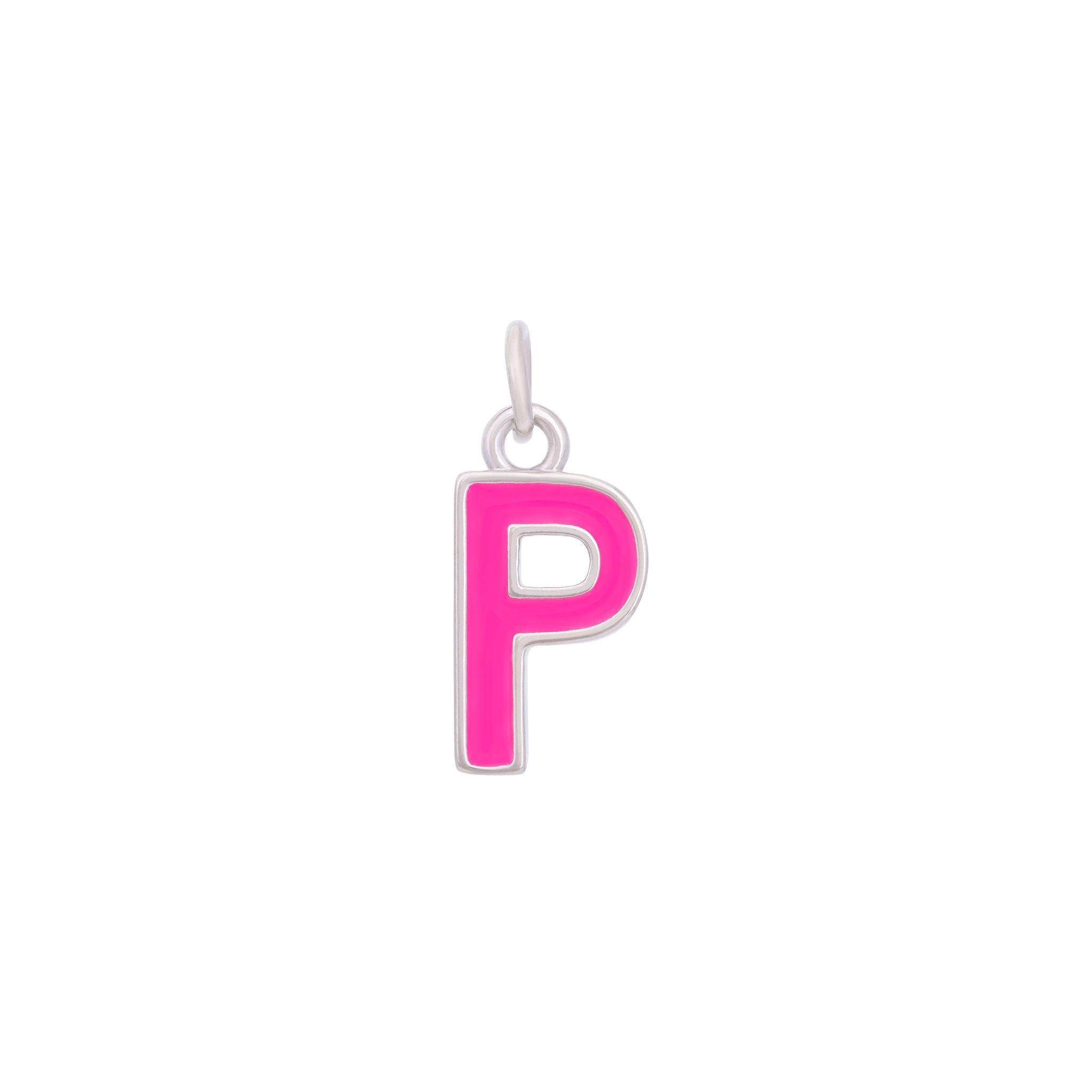 Pink Enamel Letter Charms A-Z - Silver