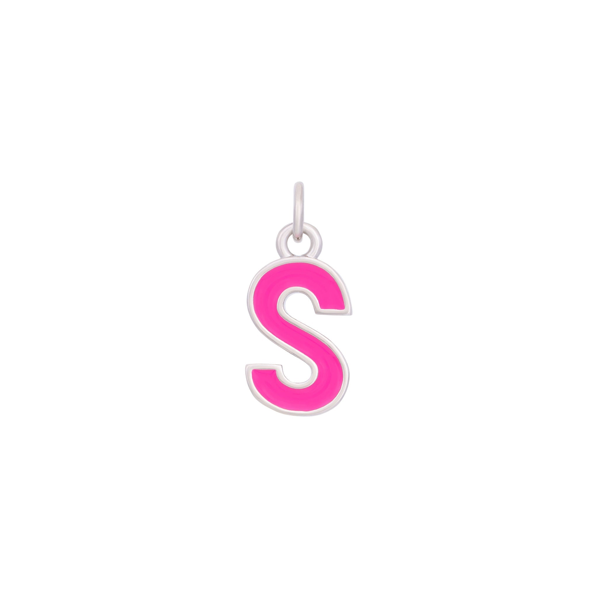 Pink Enamel Letter Charms A-Z - Silver