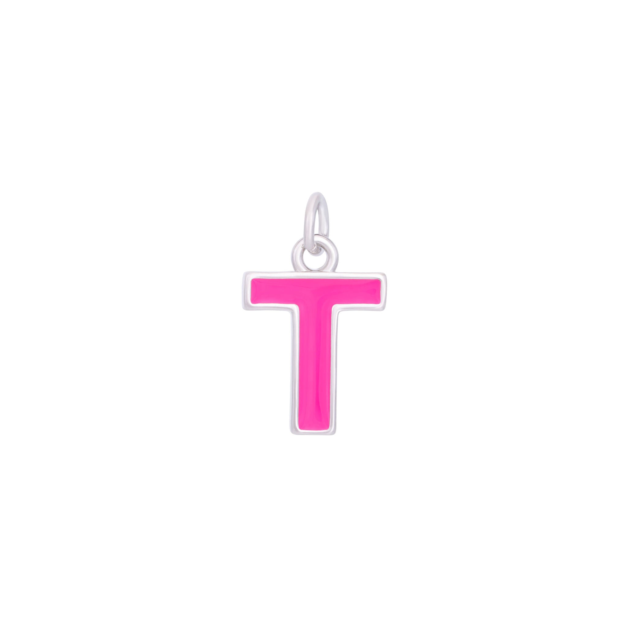 Pink Enamel Letter Charms A-Z - Silver