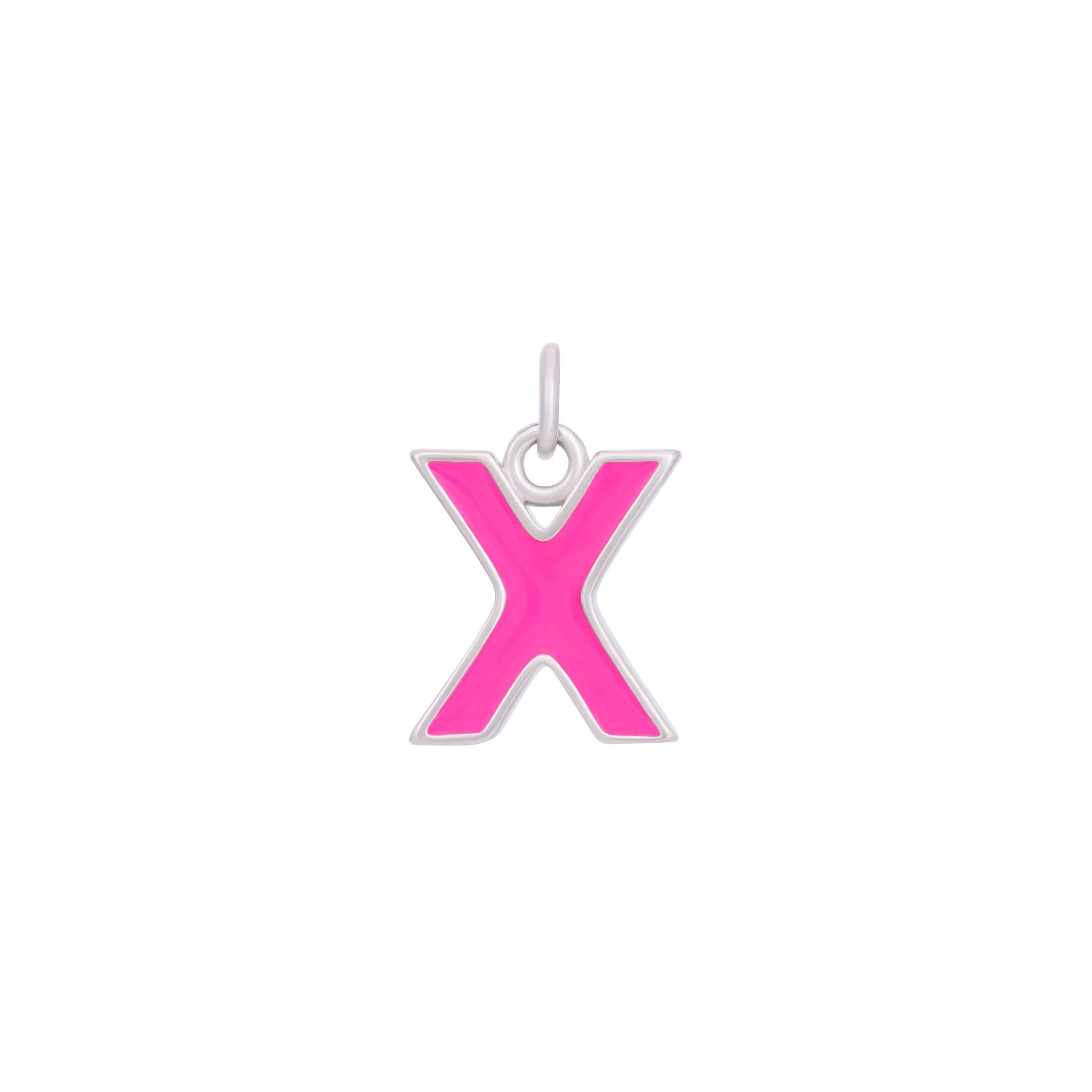 Pink Enamel Letter Charms A-Z - Silver