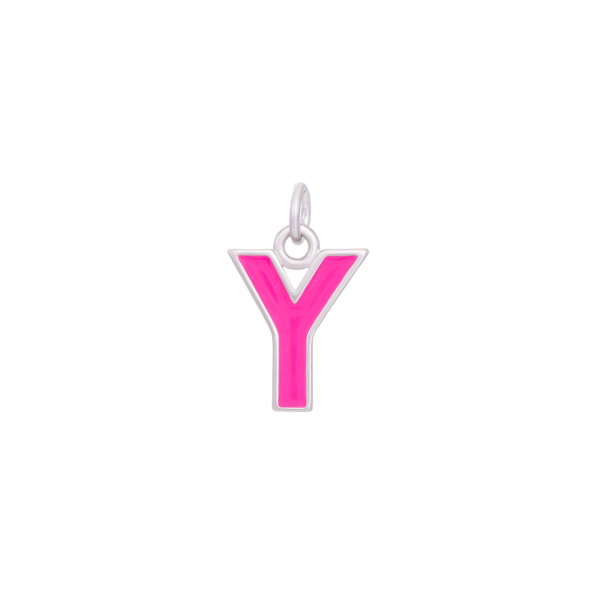 Pink Enamel Letter Charms A-Z - Silver