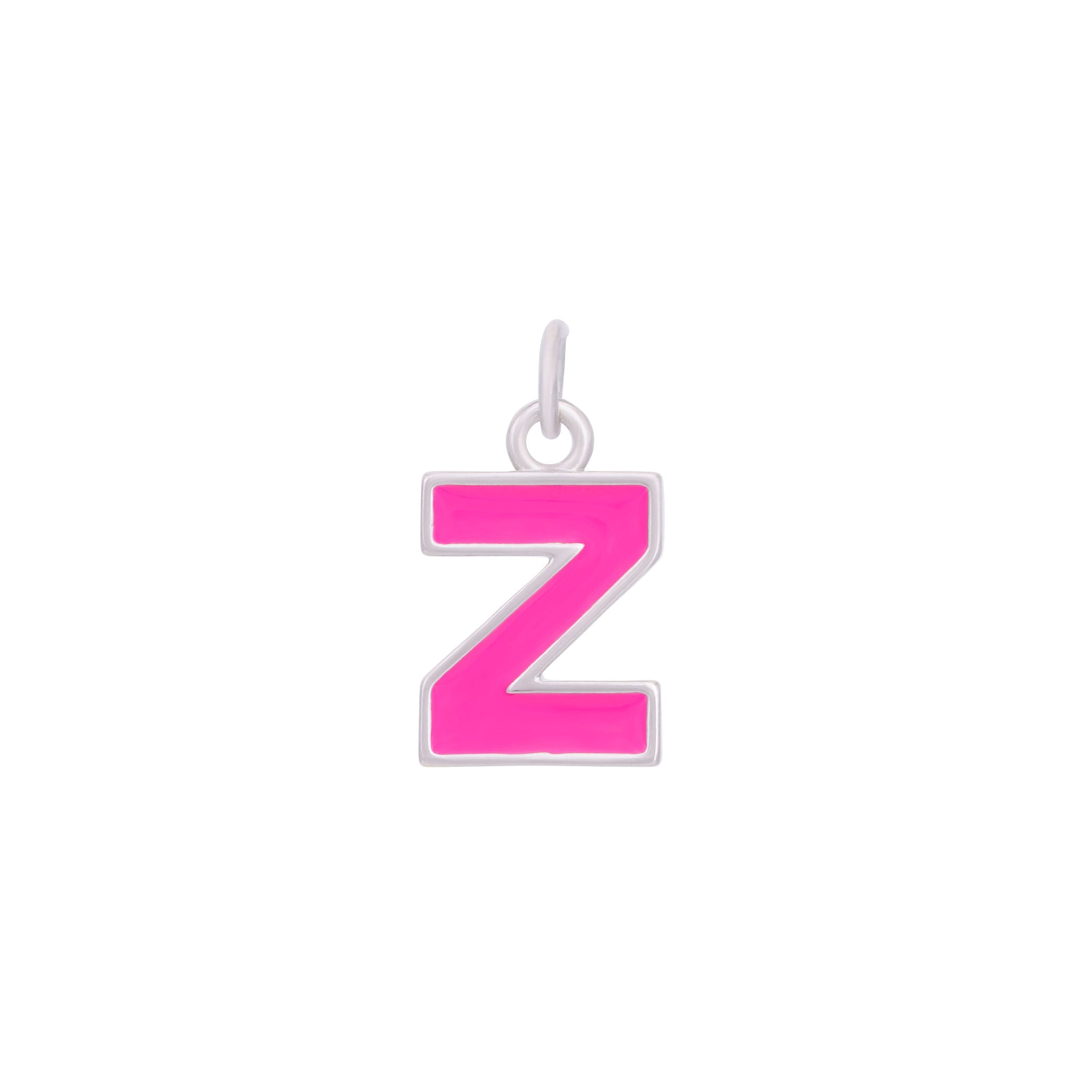 Pink Enamel Letter Charms A-Z - Silver