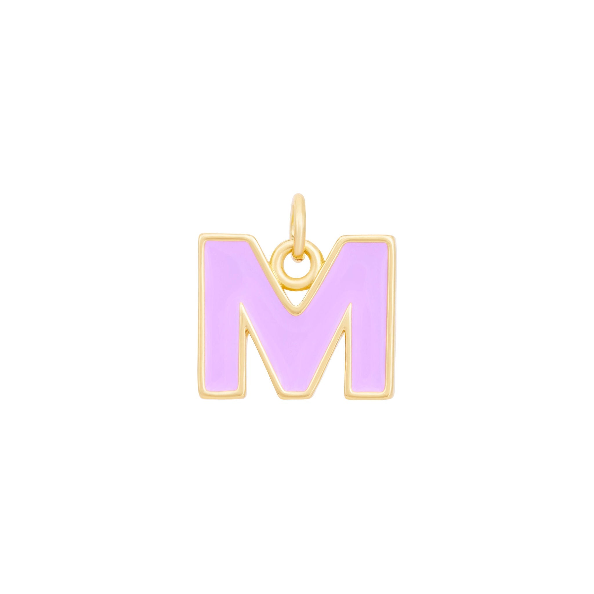 Purple Enamel Letter Charms A-Z - Gold