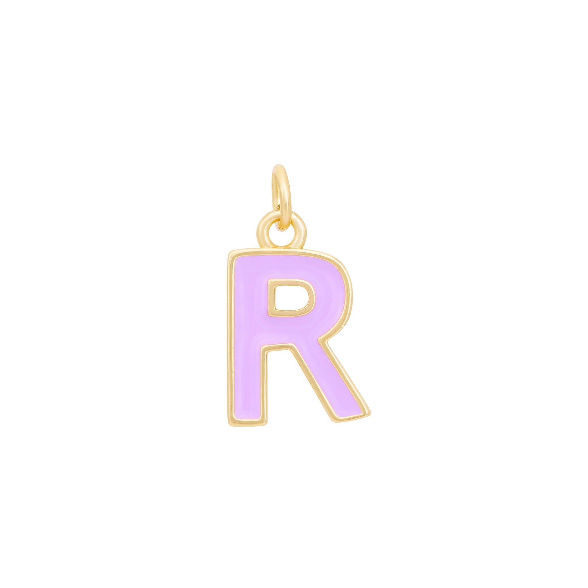 Purple Enamel Letter Charms A-Z - Gold