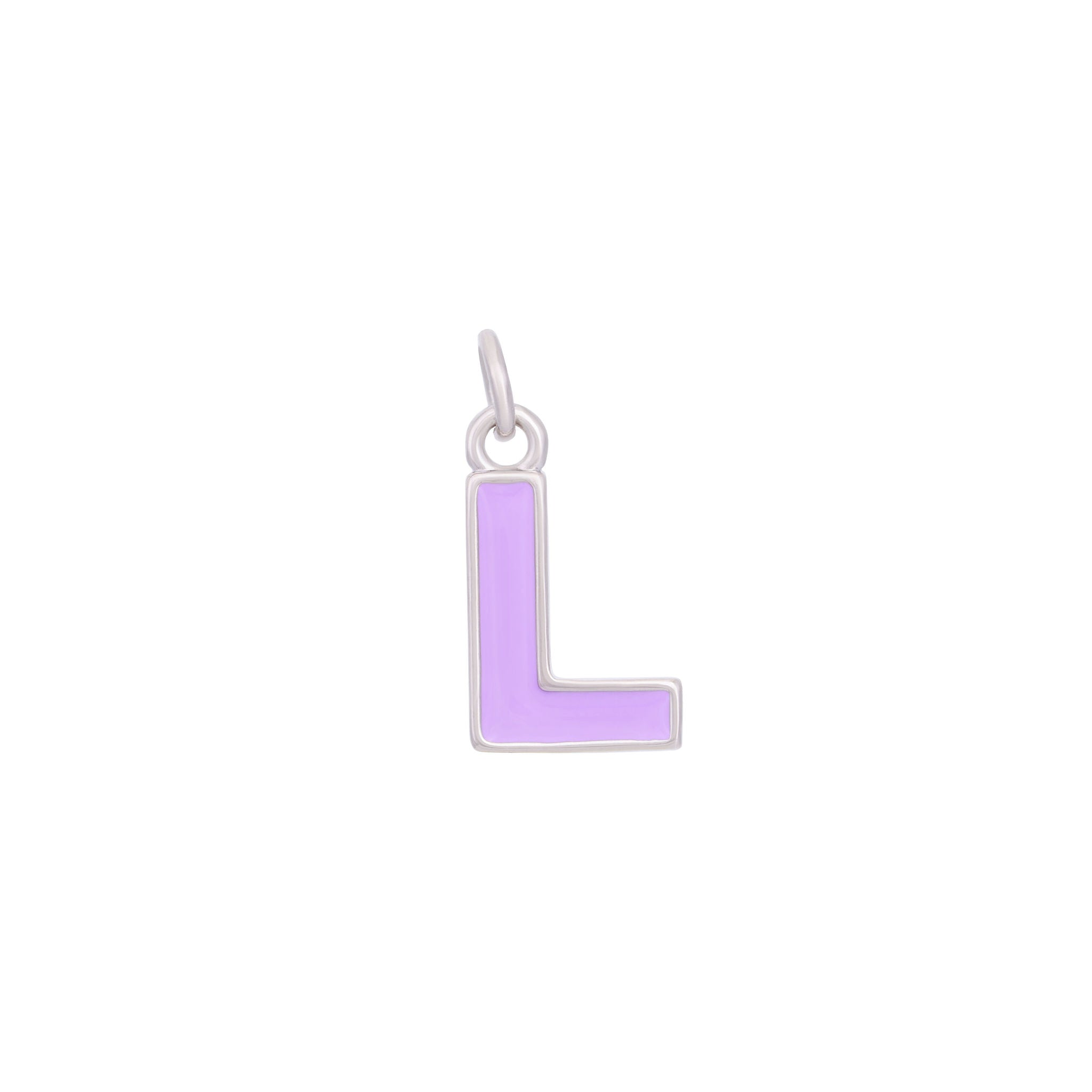 Purple Enamel Letter Charms A-Z - Silver