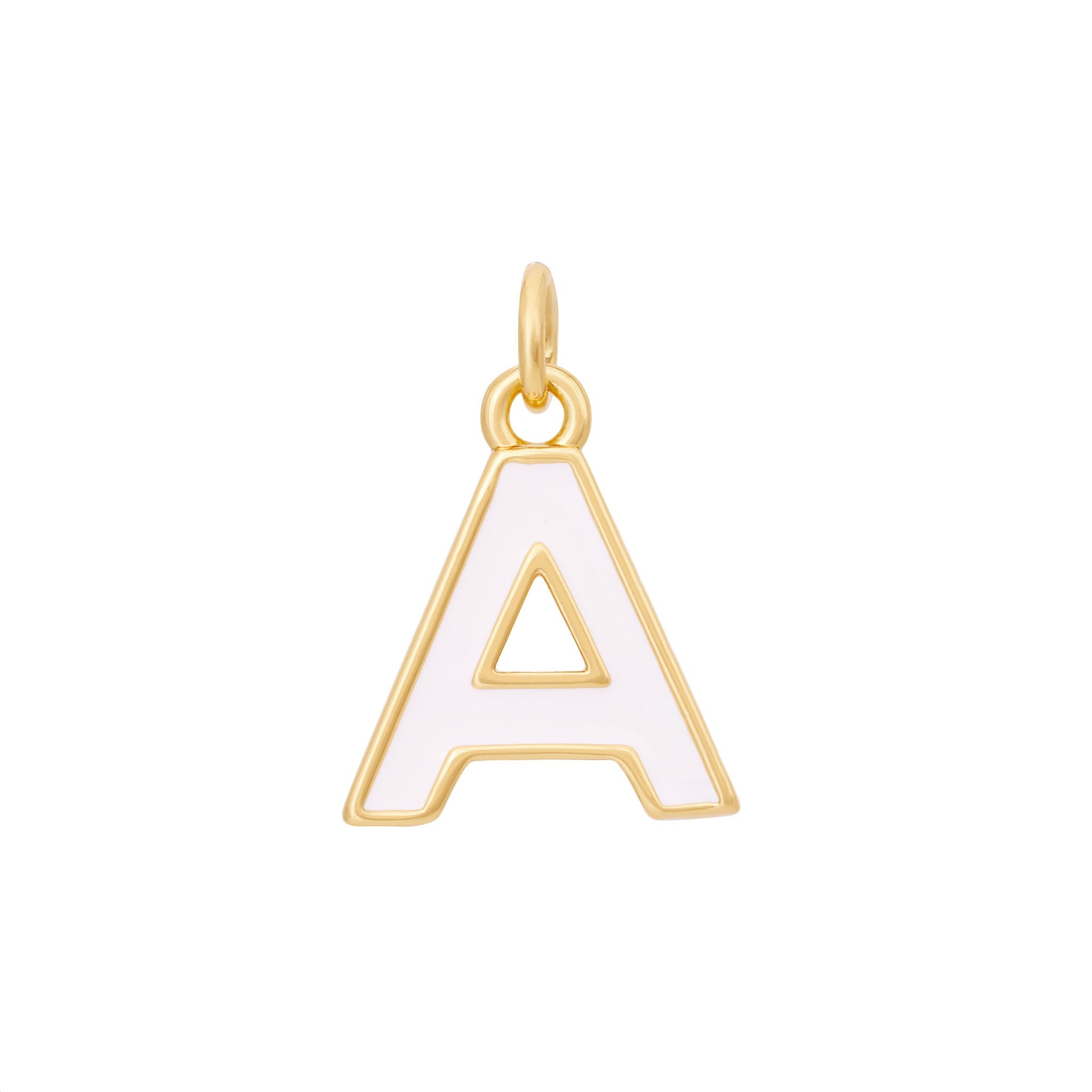 White Enamel Letter Charms A-Z - Gold