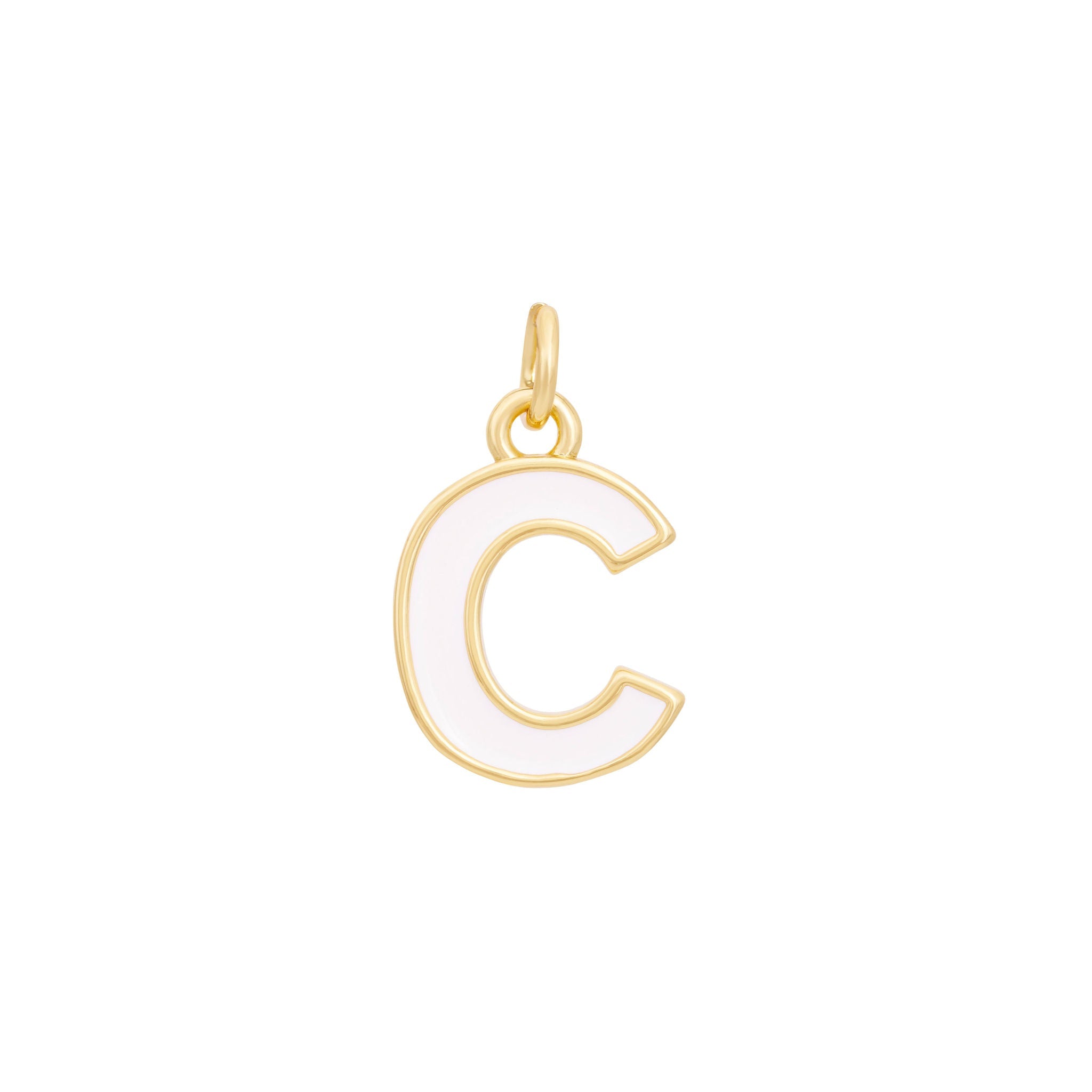 White Enamel Letter Charms A-Z - Gold