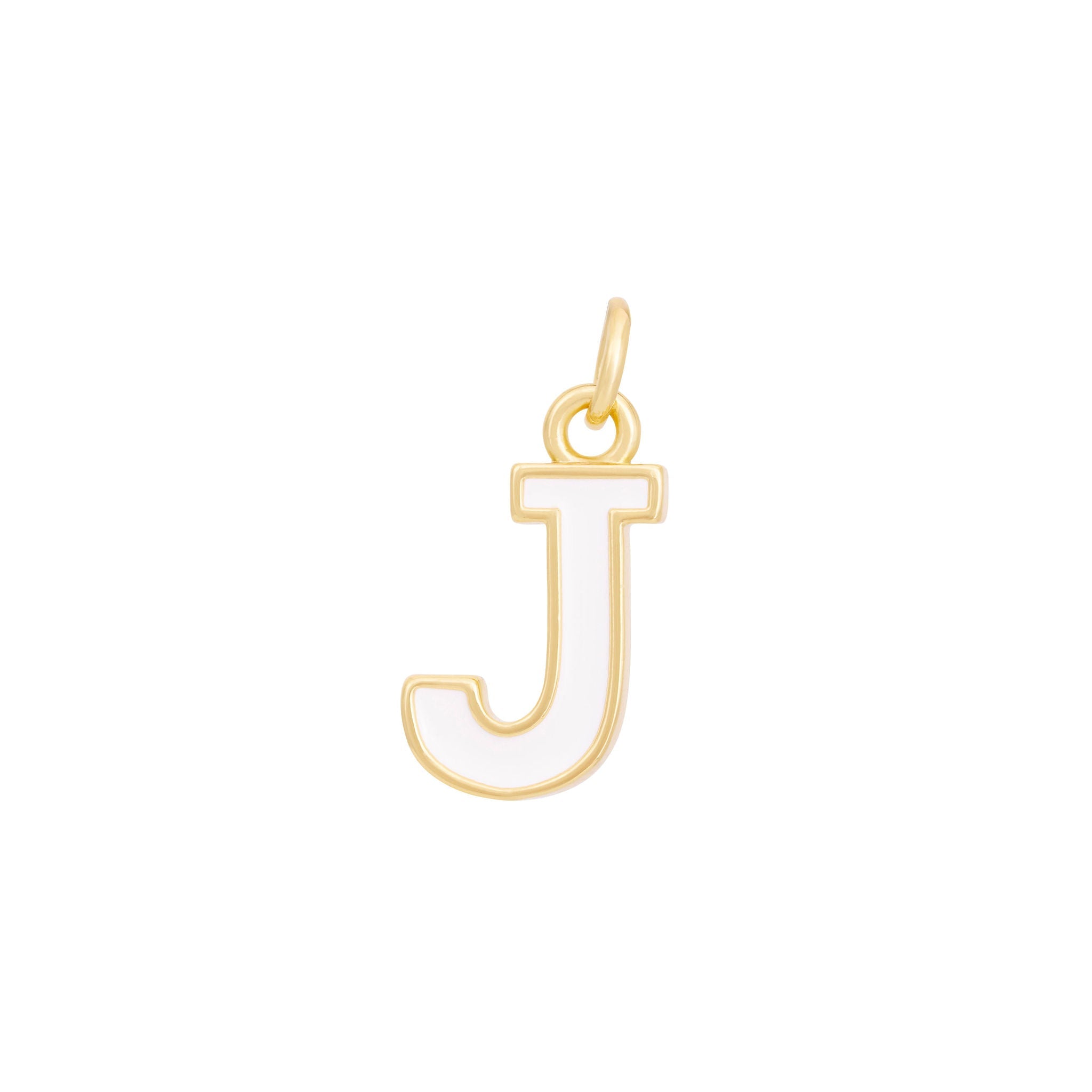 White Enamel Letter Charms A-Z - Gold