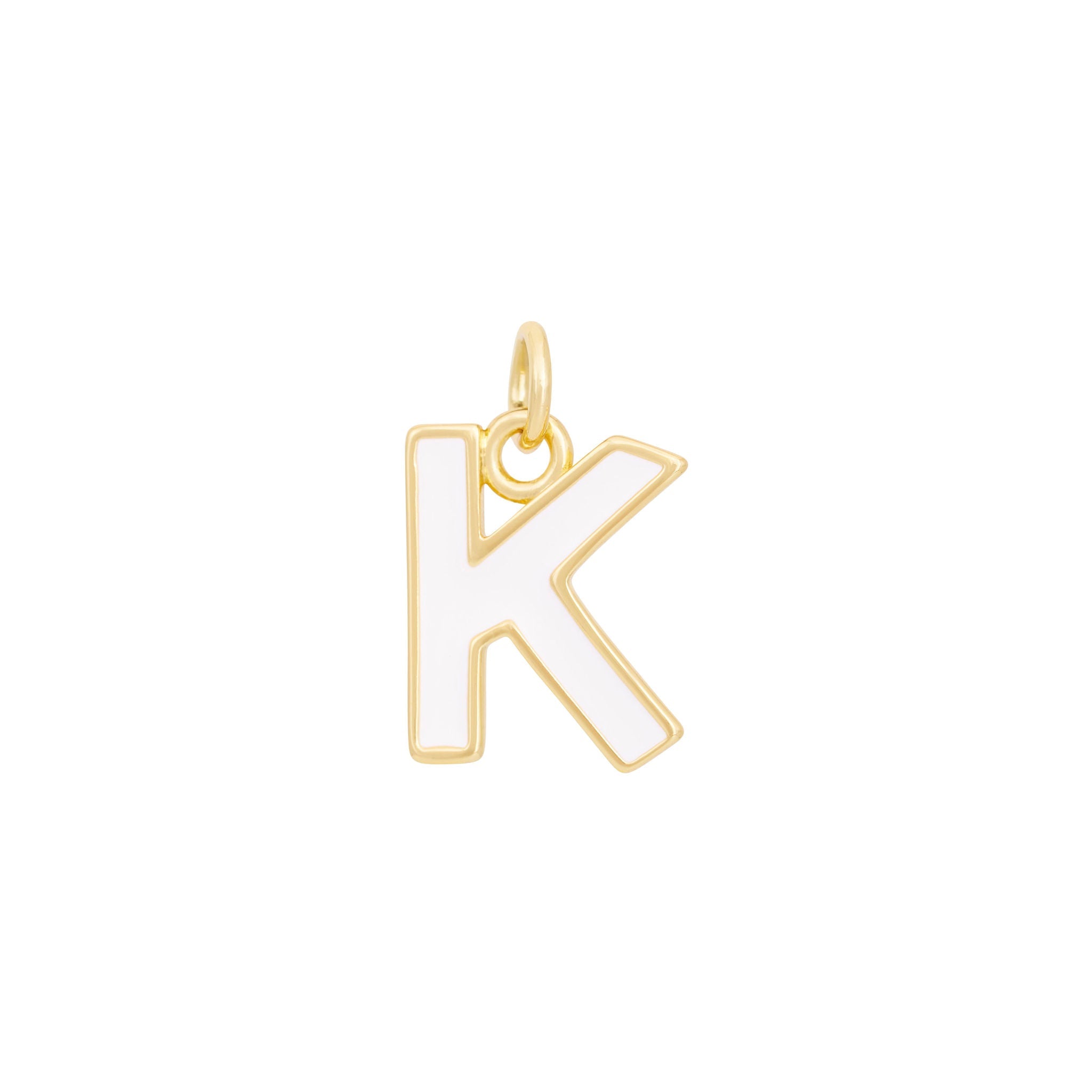 White Enamel Letter Charms A-Z - Gold