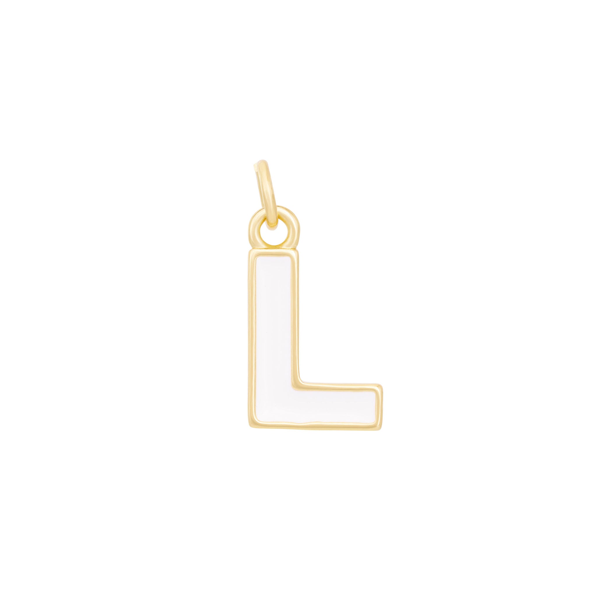 White Enamel Letter Charms A-Z - Gold