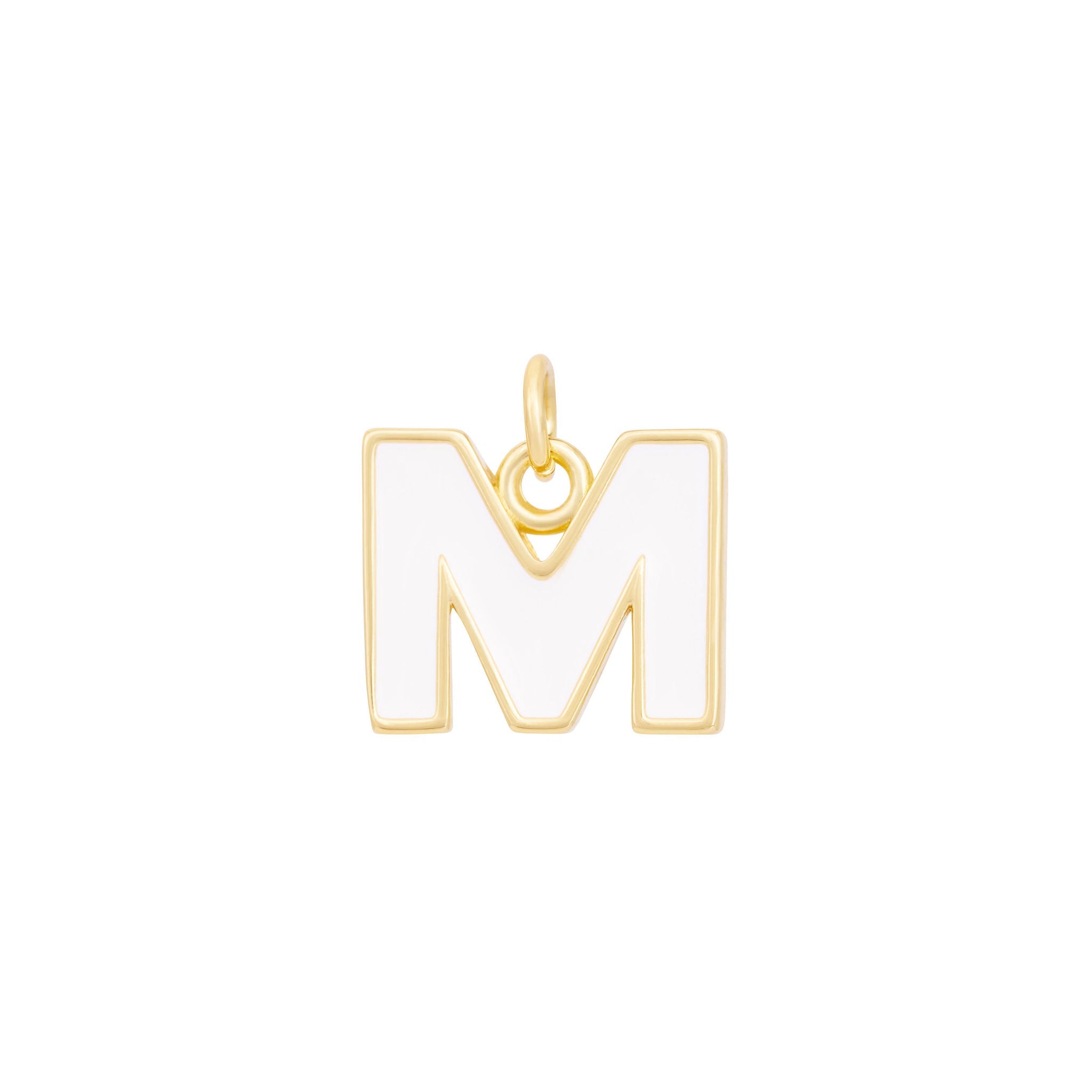 White Enamel Letter Charms A-Z - Gold