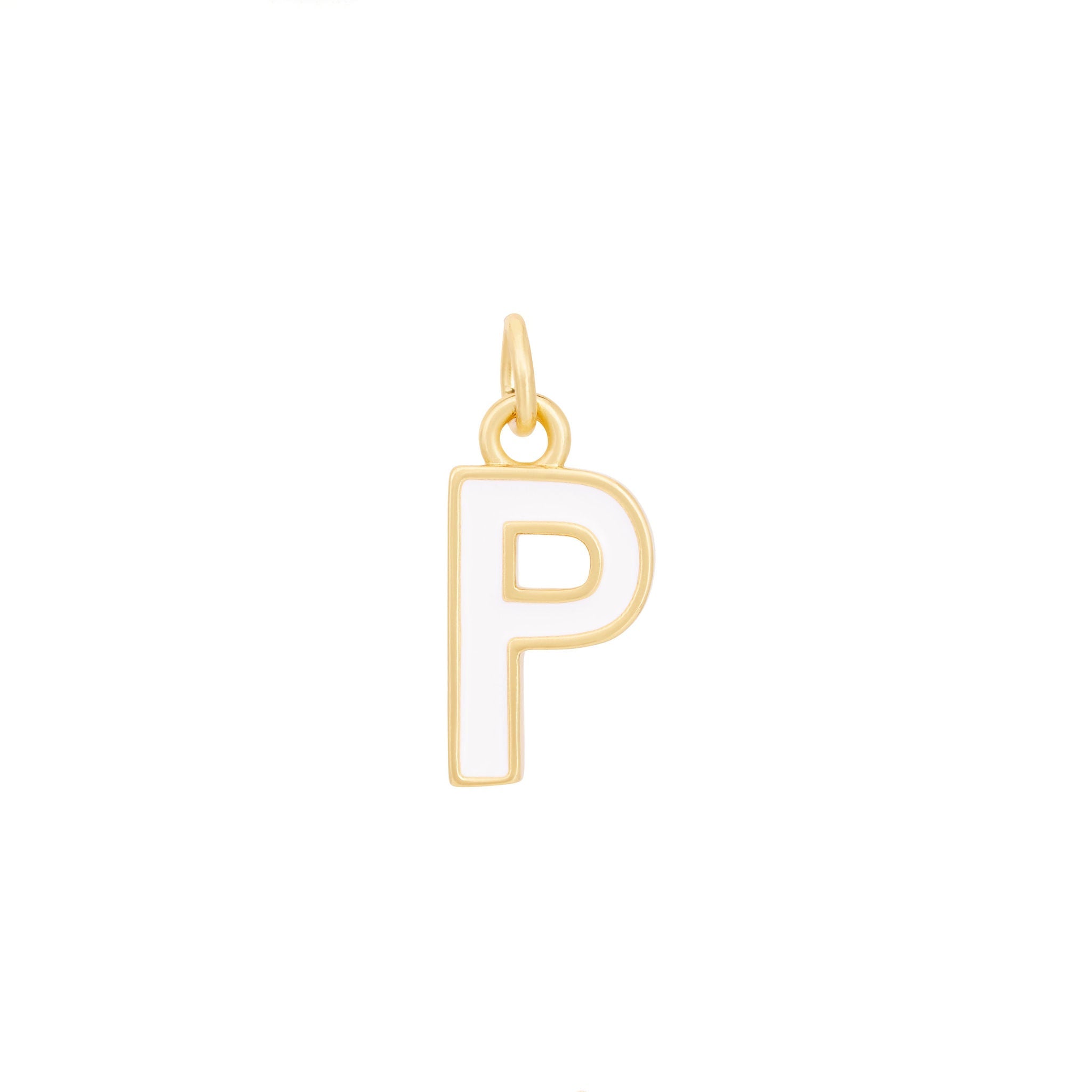 White Enamel Letter Charms A-Z - Gold