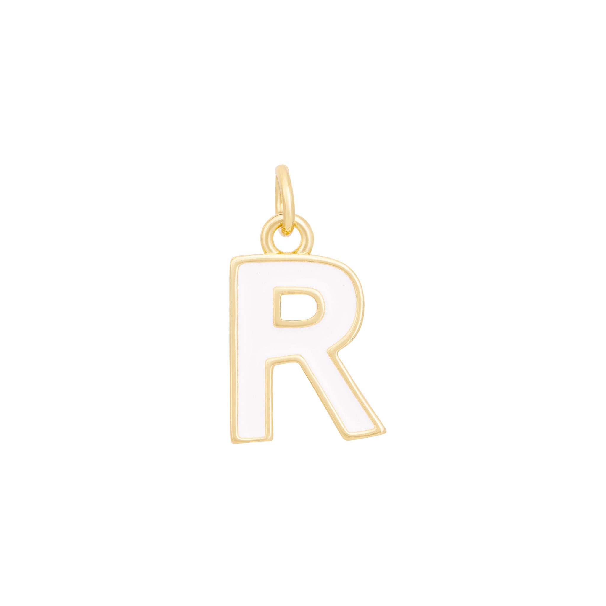 White Enamel Letter Charms A-Z - Gold