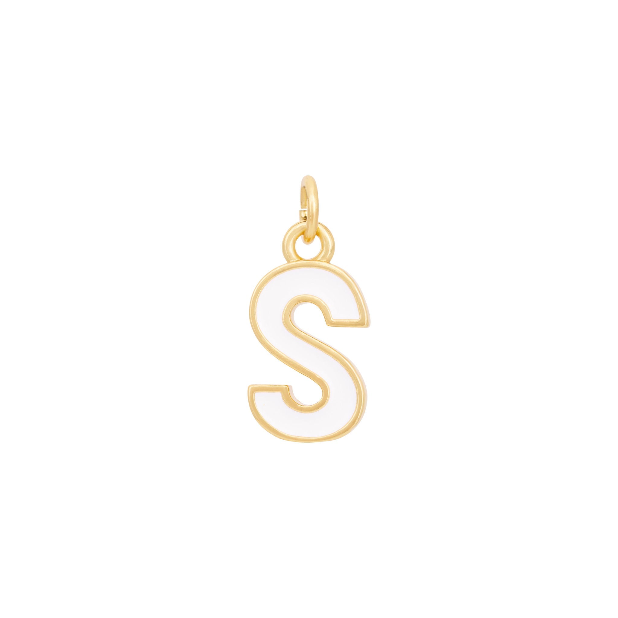 White Enamel Letter Charms A-Z - Gold