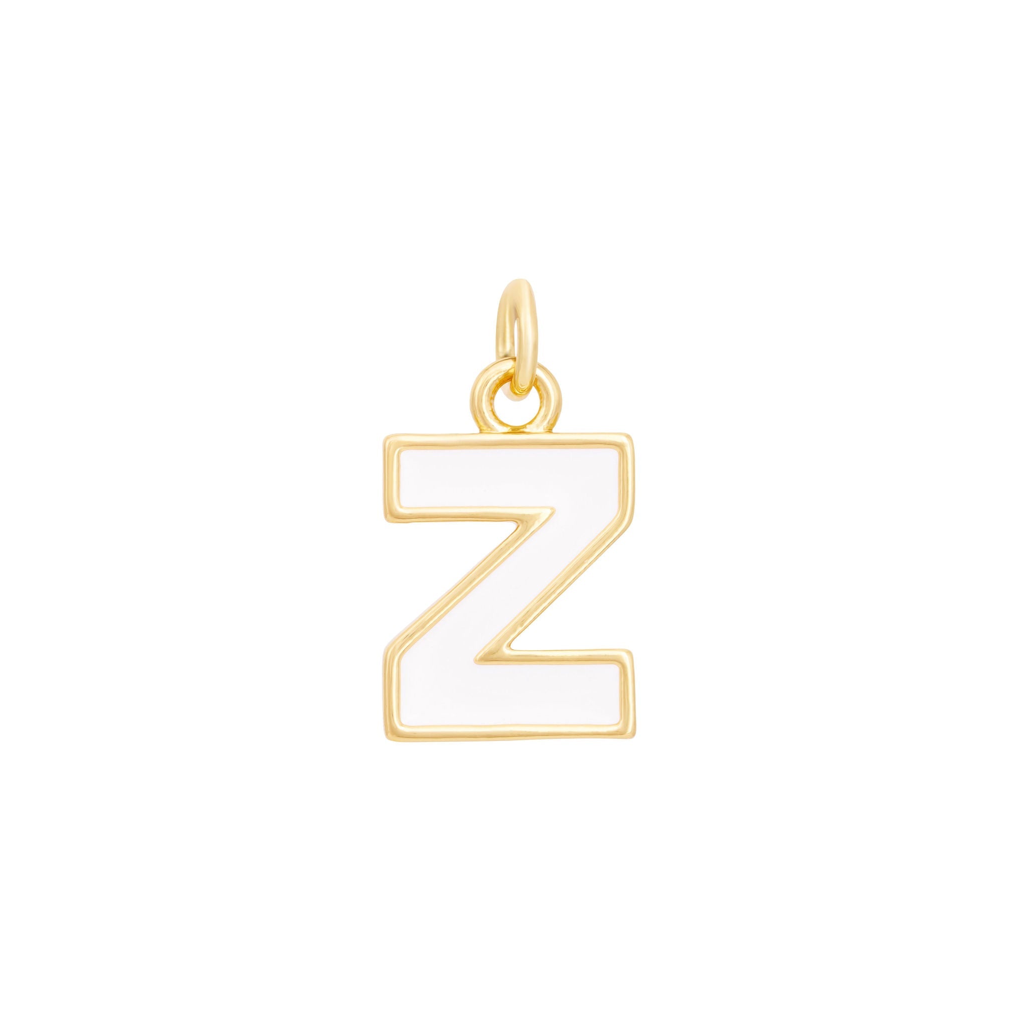 White Enamel Letter Charms A-Z - Gold