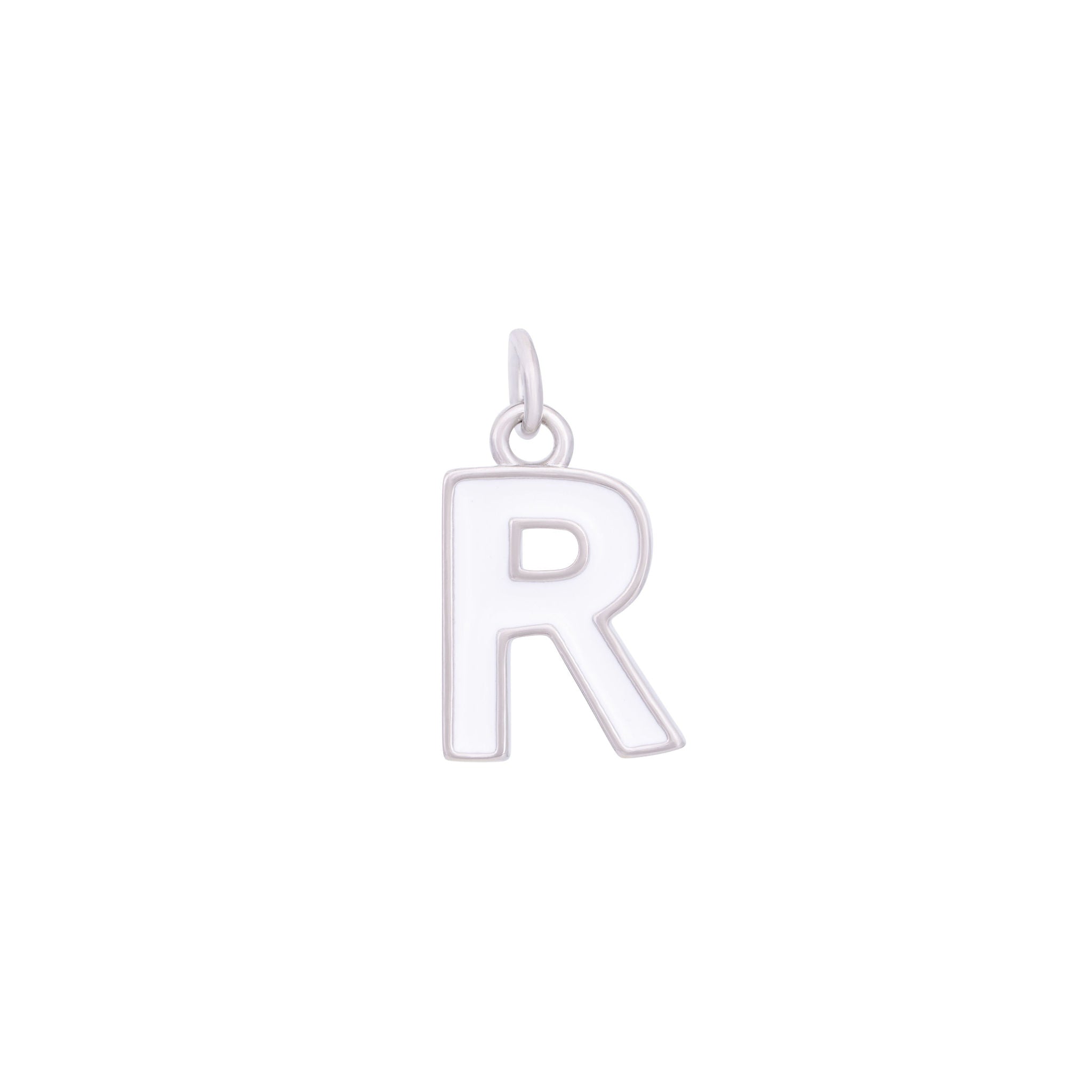 White Enamel Letter Charms A-Z - Silver