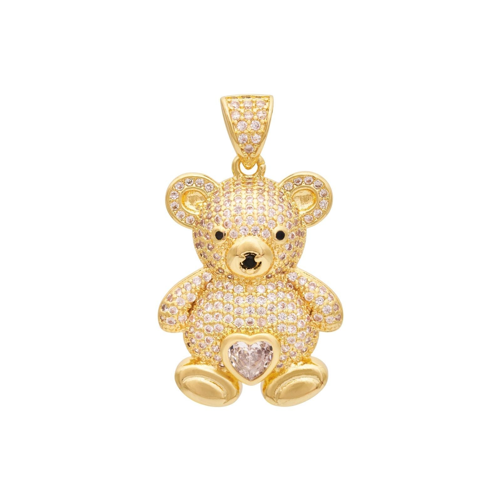 Zircon Teddy Bear Charm - Gold