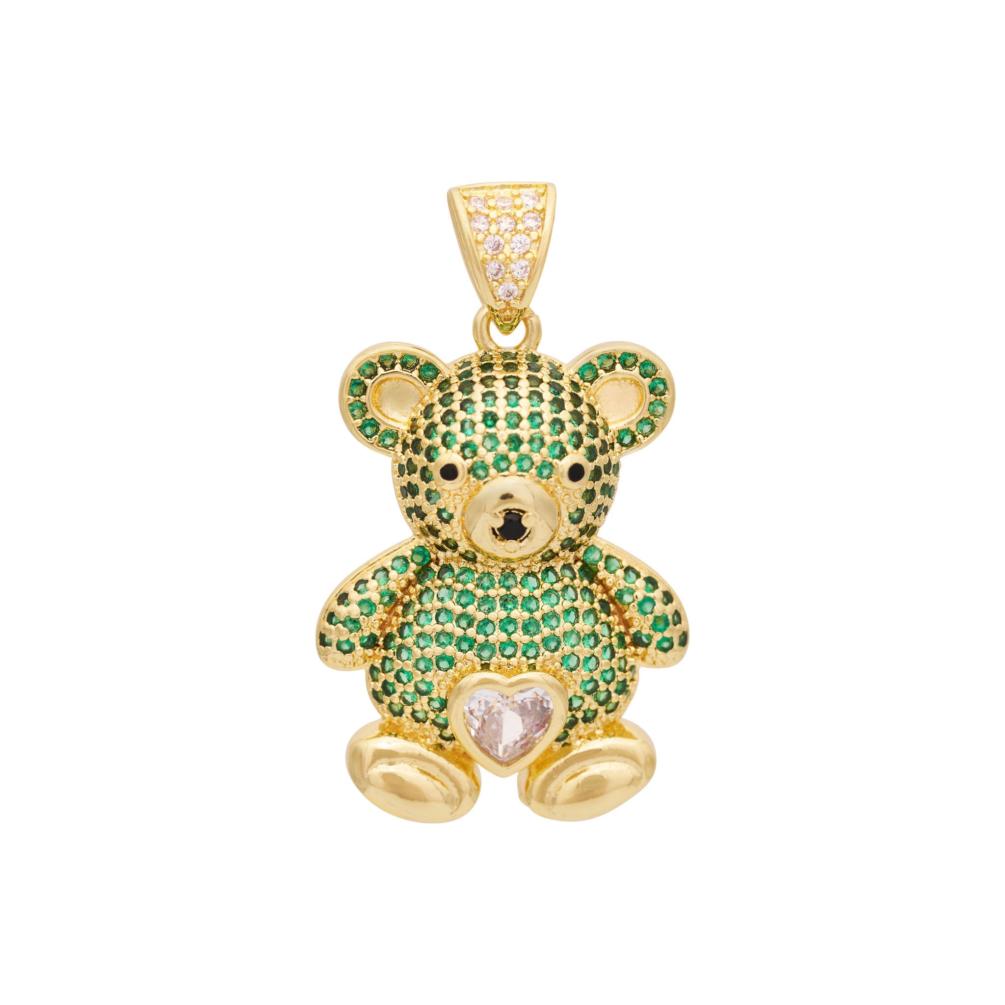 Zircon Teddy Bear Charm Gold