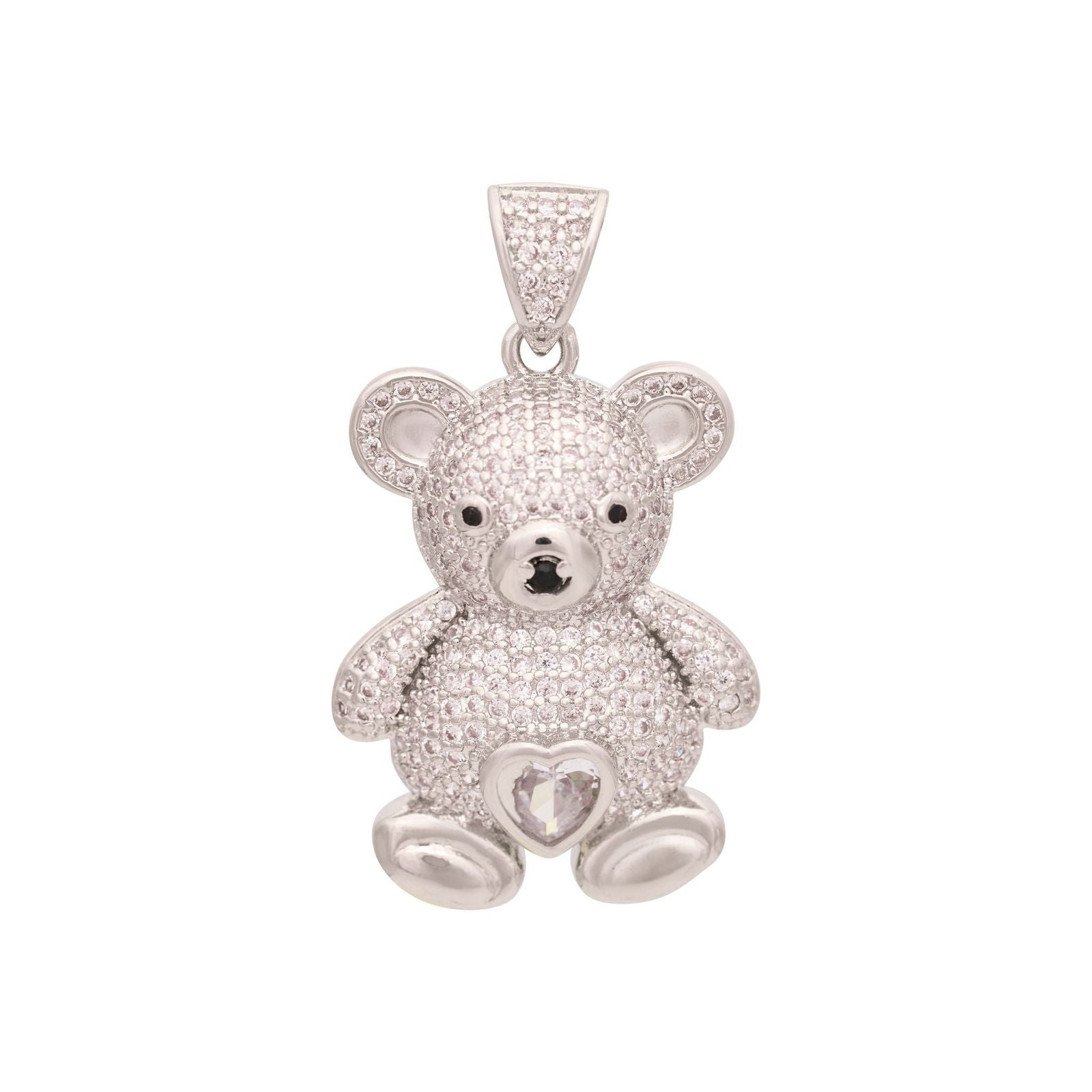 Zircon Teddy Bear Charm - Silver